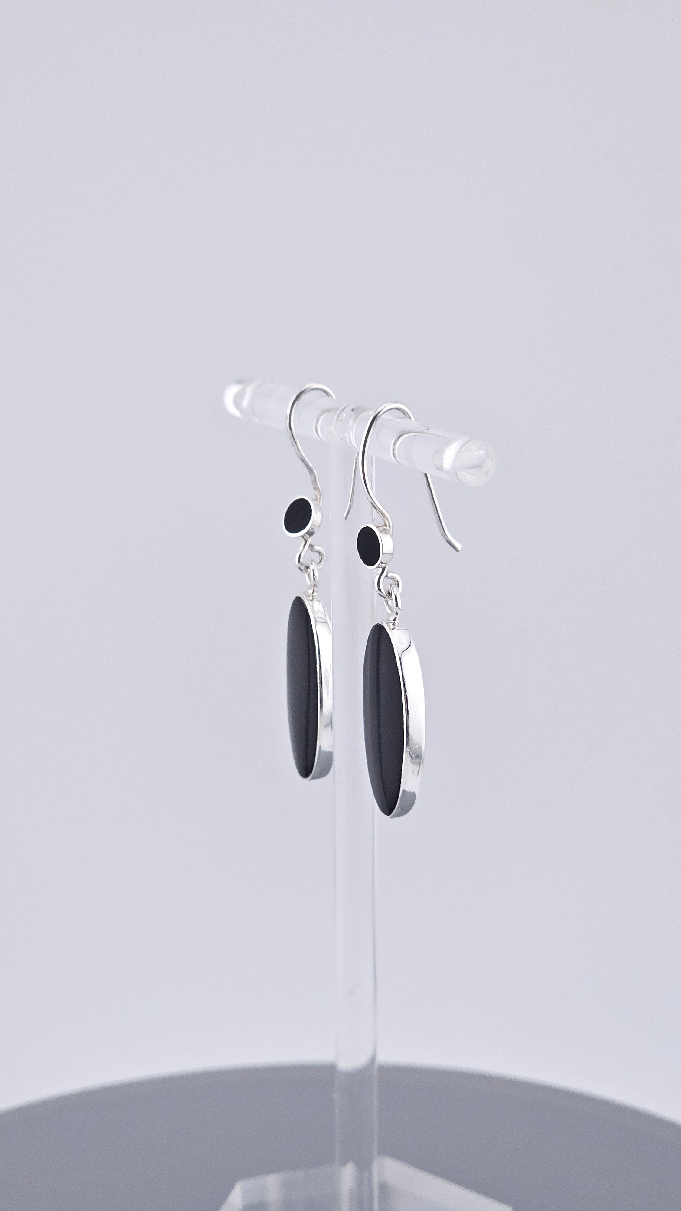Vintage 925 Sterling Silver & Black Onyx Oval Drop Earrings | 45mm | 4.8g