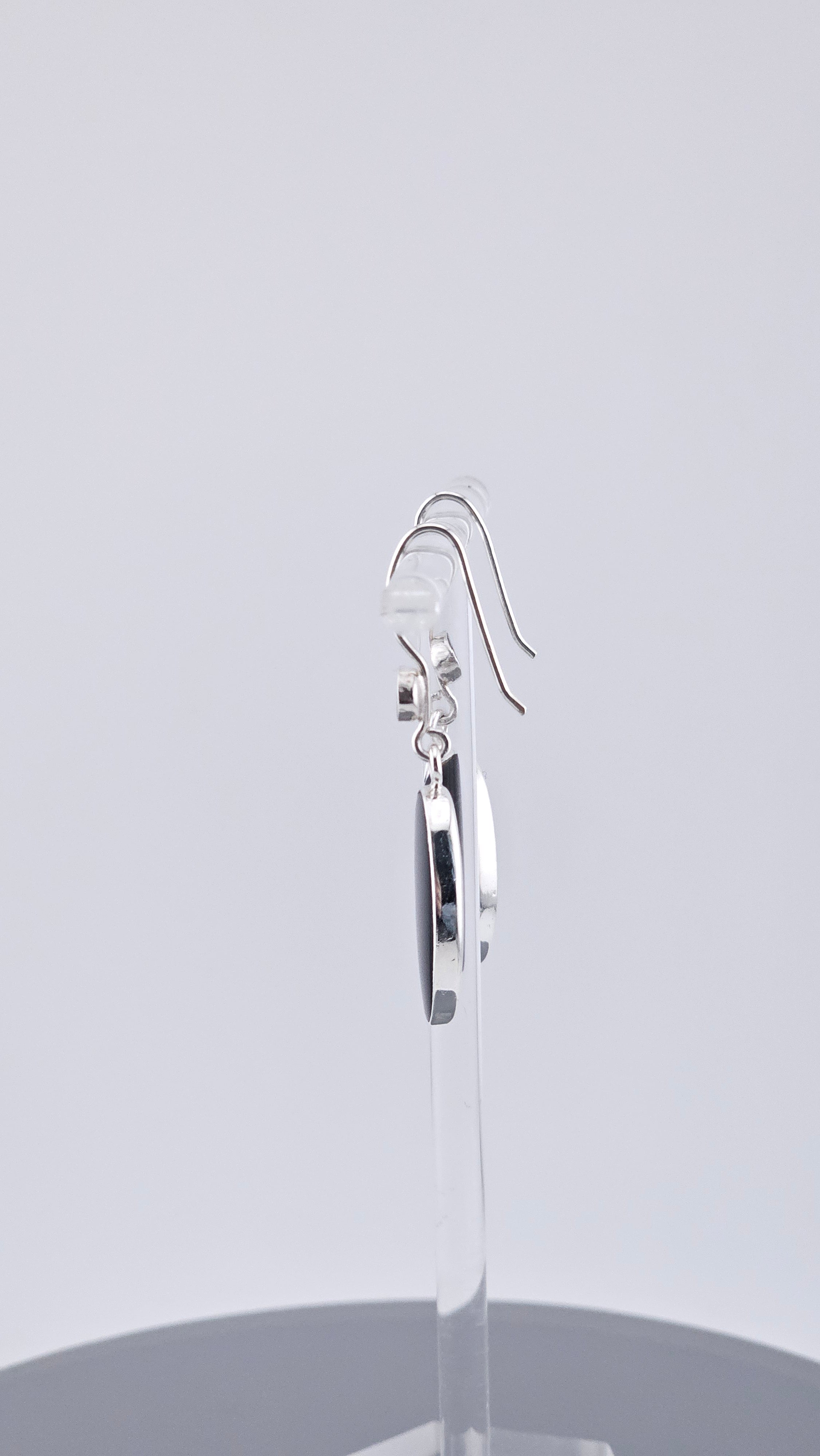 Vintage 925 Sterling Silver & Black Onyx Oval Drop Earrings | 45mm | 4.8g