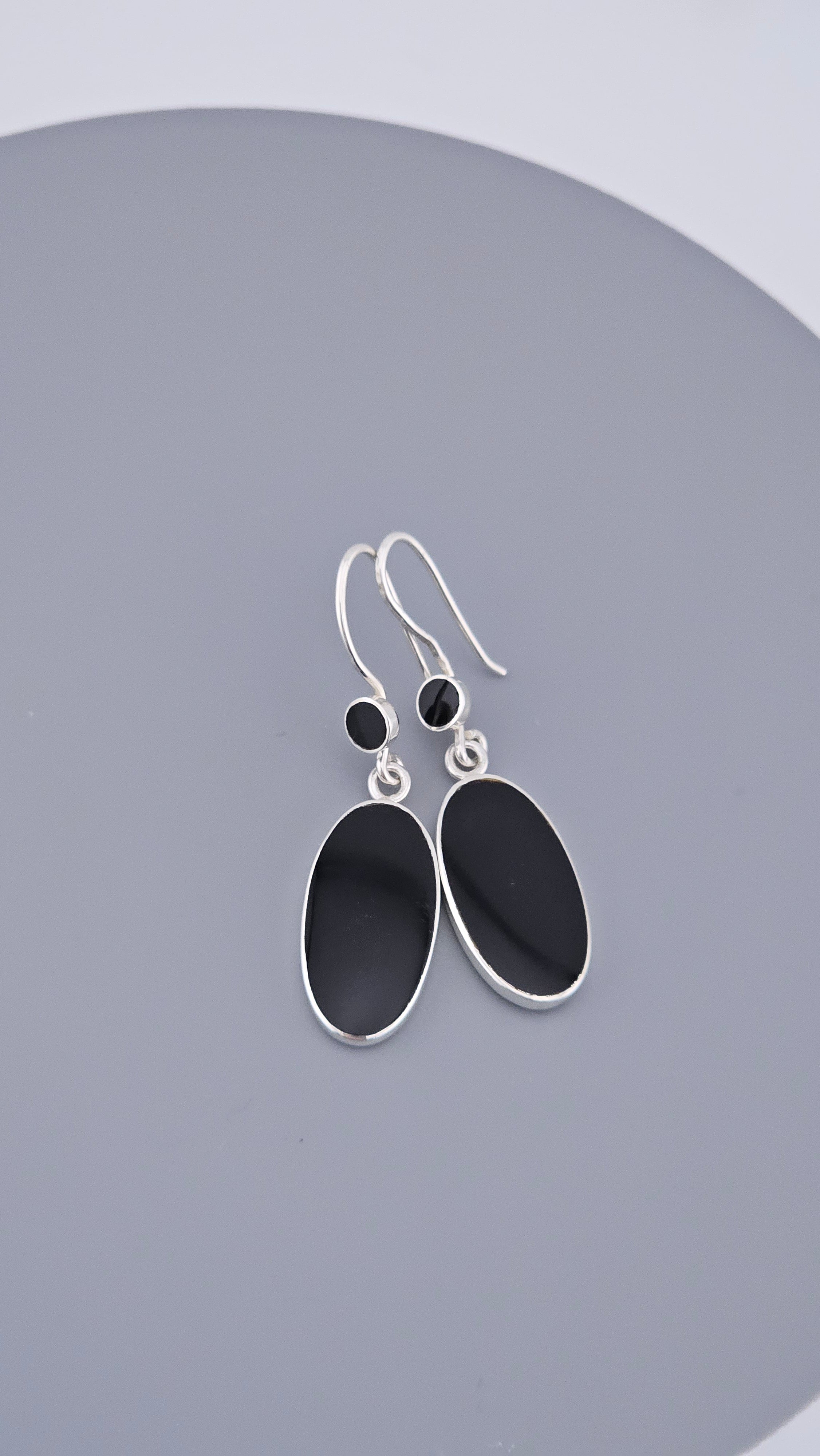 Vintage 925 Sterling Silver & Black Onyx Oval Drop Earrings | 45mm | 4.8g