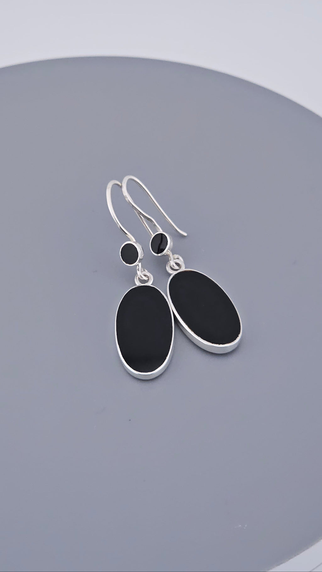 Vintage 925 Sterling Silver & Black Onyx Oval Drop Earrings | 45mm | 4.8g