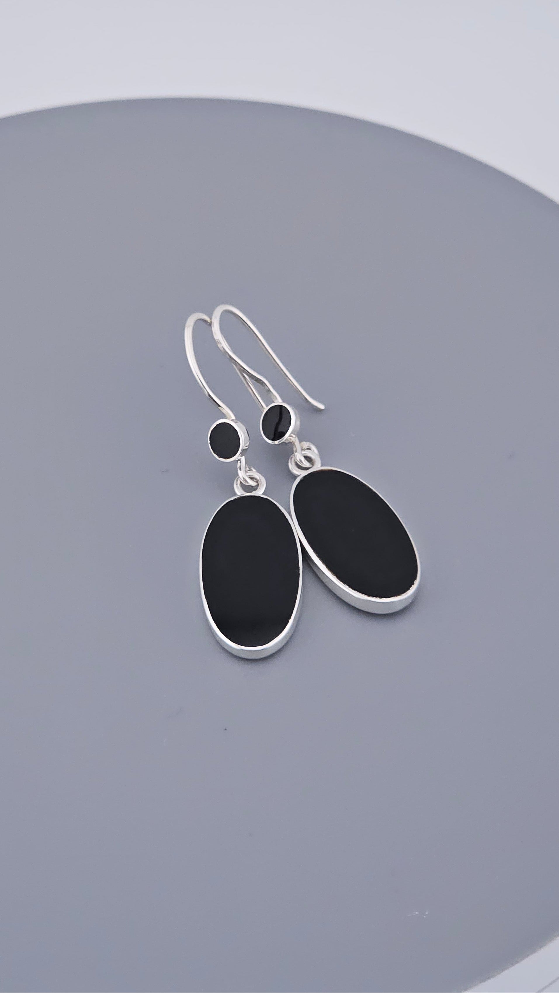 Vintage 925 Sterling Silver & Black Onyx Oval Drop Earrings | 45mm | 4.8g