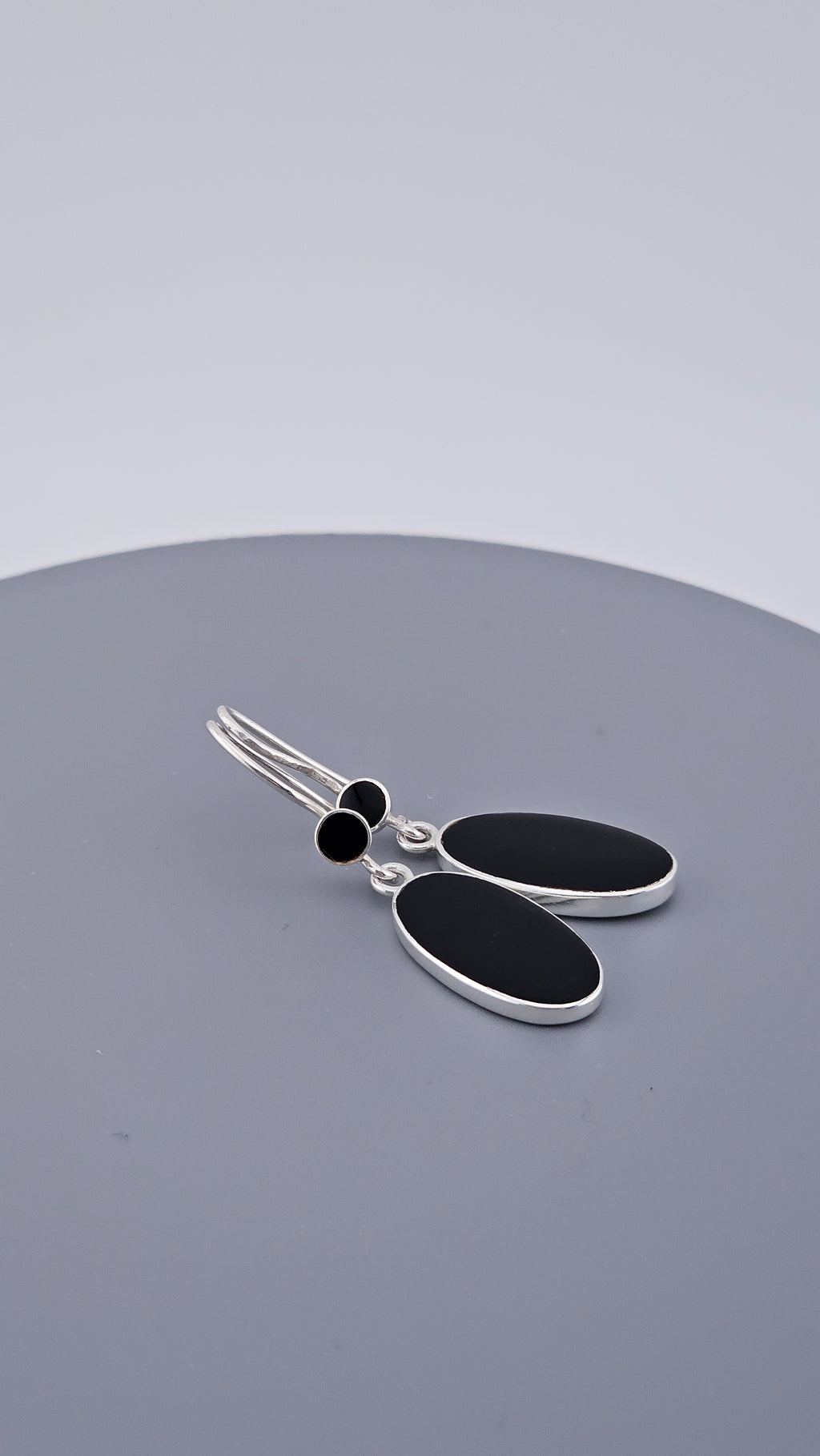 Vintage 925 Sterling Silver & Black Onyx Oval Drop Earrings | 45mm | 4.8g