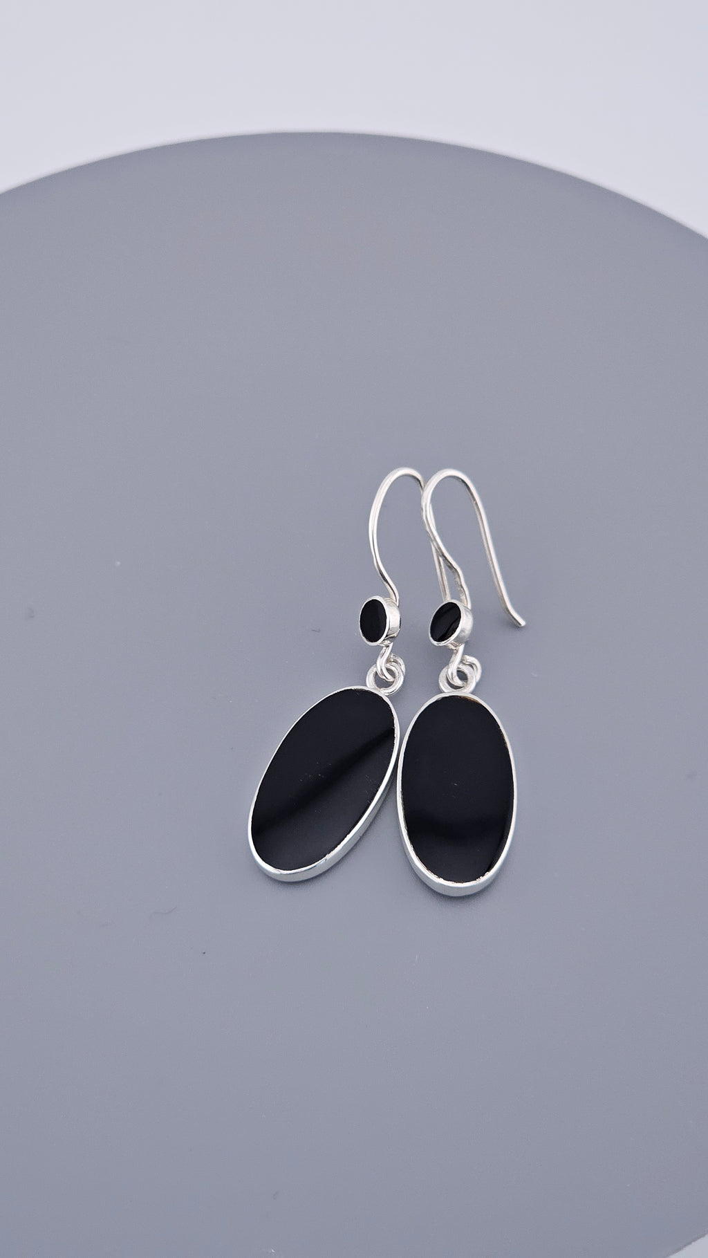 Vintage 925 Sterling Silver & Black Onyx Oval Drop Earrings | 45mm | 4.8g