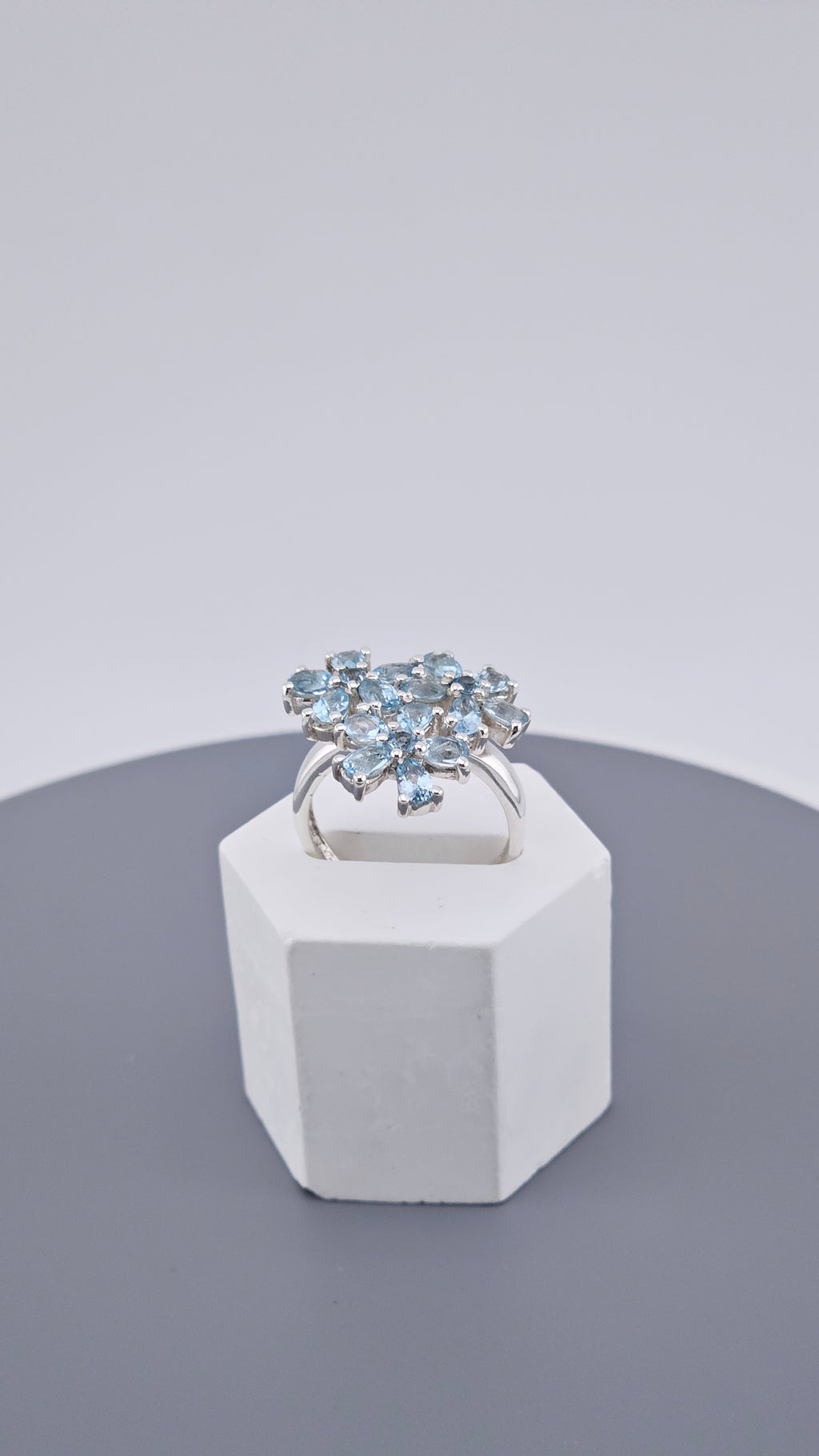 Pre-Loved 925 Sterling Silver Blue Topaz Floral Cluster Ring - Size UK P ½ / US 8 (6.78g)