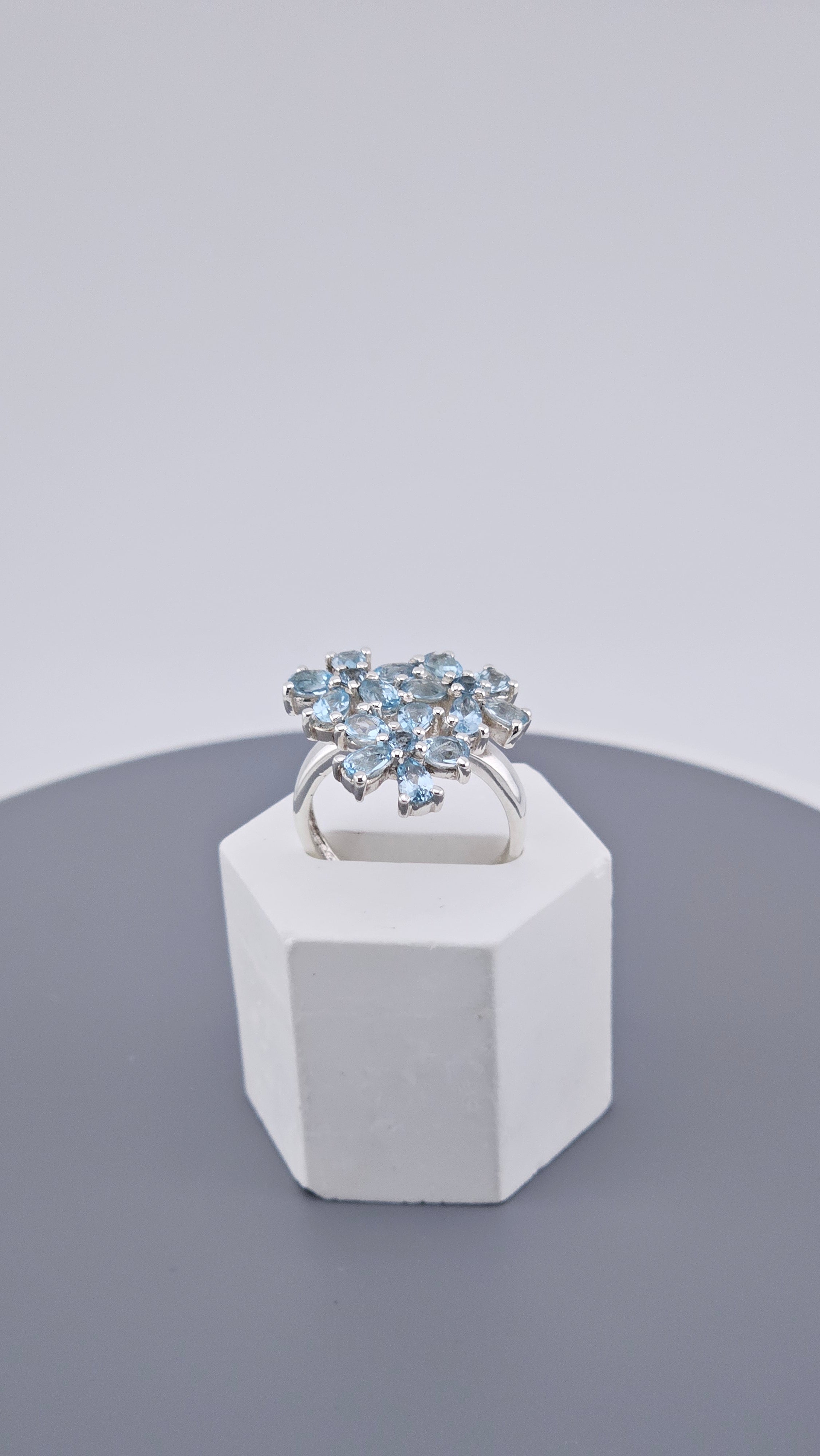 Pre-Loved 925 Sterling Silver Blue Topaz Floral Cluster Ring - Size UK P ½ / US 8 (6.78g)