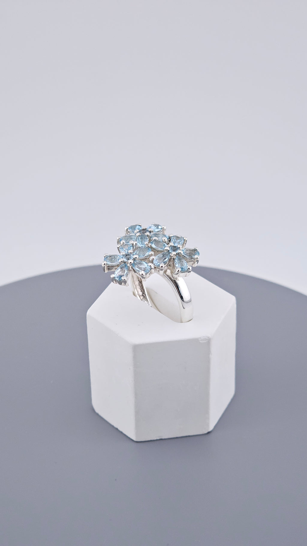 Pre-Loved 925 Sterling Silver Blue Topaz Floral Cluster Ring - Size UK P ½ / US 8 (6.78g)