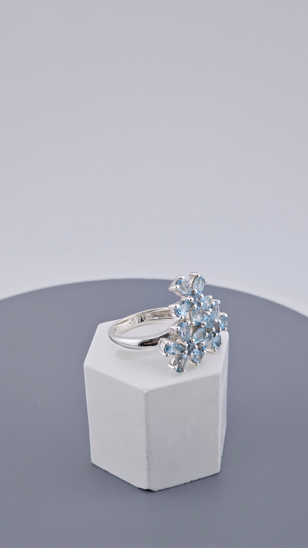 Pre-Loved 925 Sterling Silver Blue Topaz Floral Cluster Ring - Size UK P ½ / US 8 (6.78g)