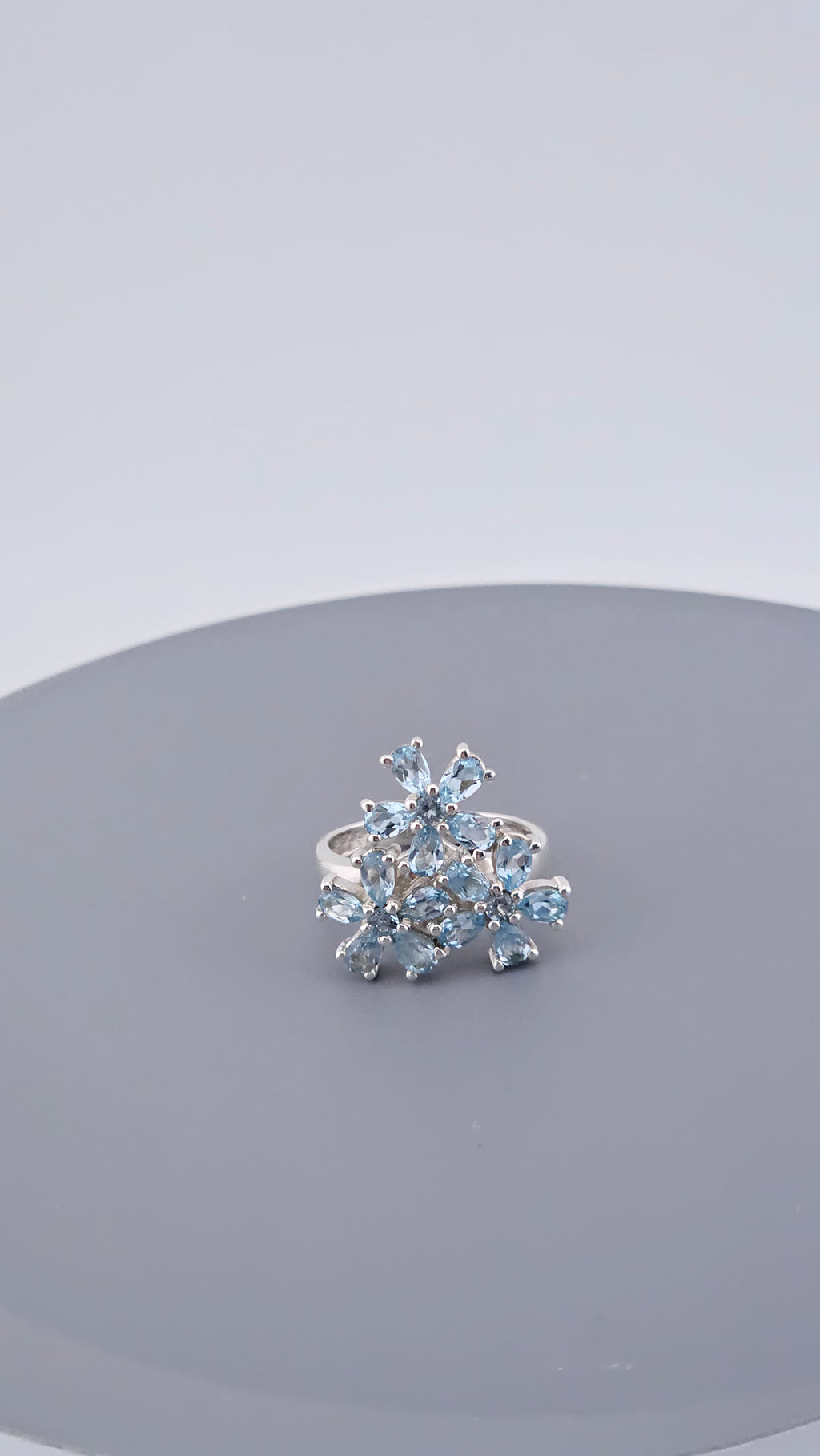 Pre-Loved 925 Sterling Silver Blue Topaz Floral Cluster Ring - Size UK P ½ / US 8 (6.78g)