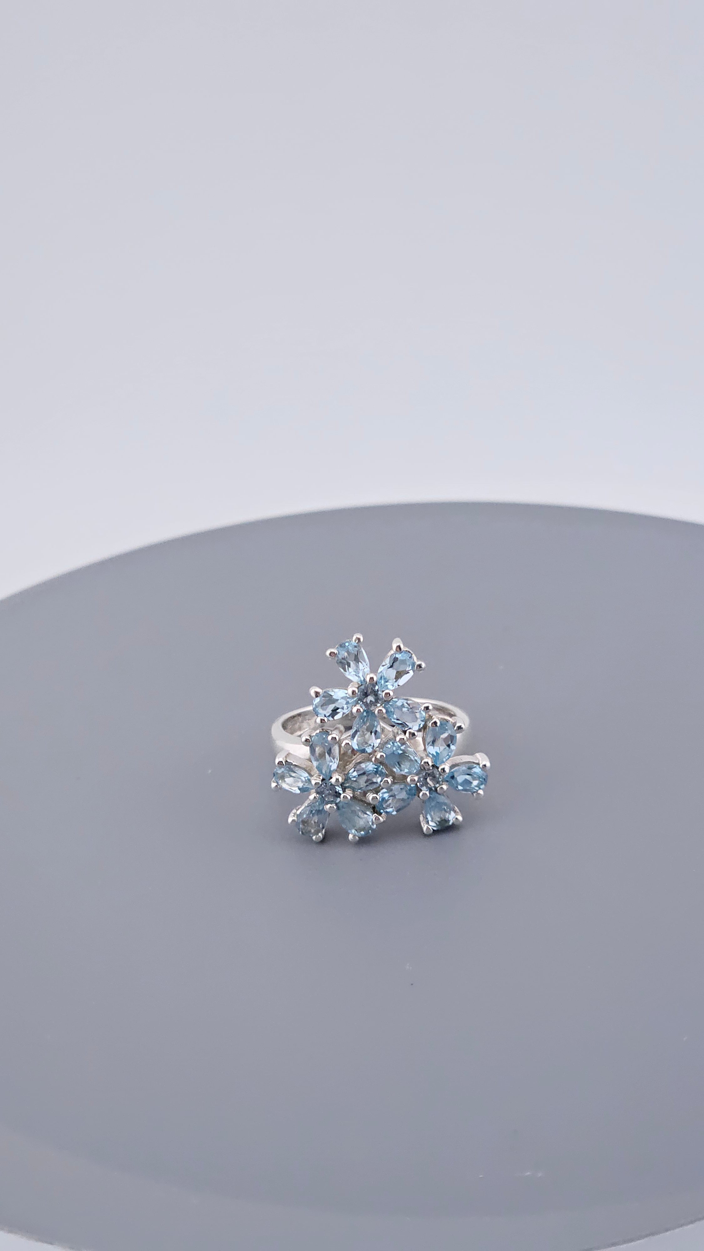 Pre-Loved 925 Sterling Silver Blue Topaz Floral Cluster Ring - Size UK P ½ / US 8 (6.78g)