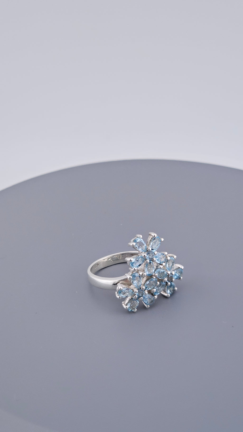 Pre-Loved 925 Sterling Silver Blue Topaz Floral Cluster Ring - Size UK P ½ / US 8 (6.78g)