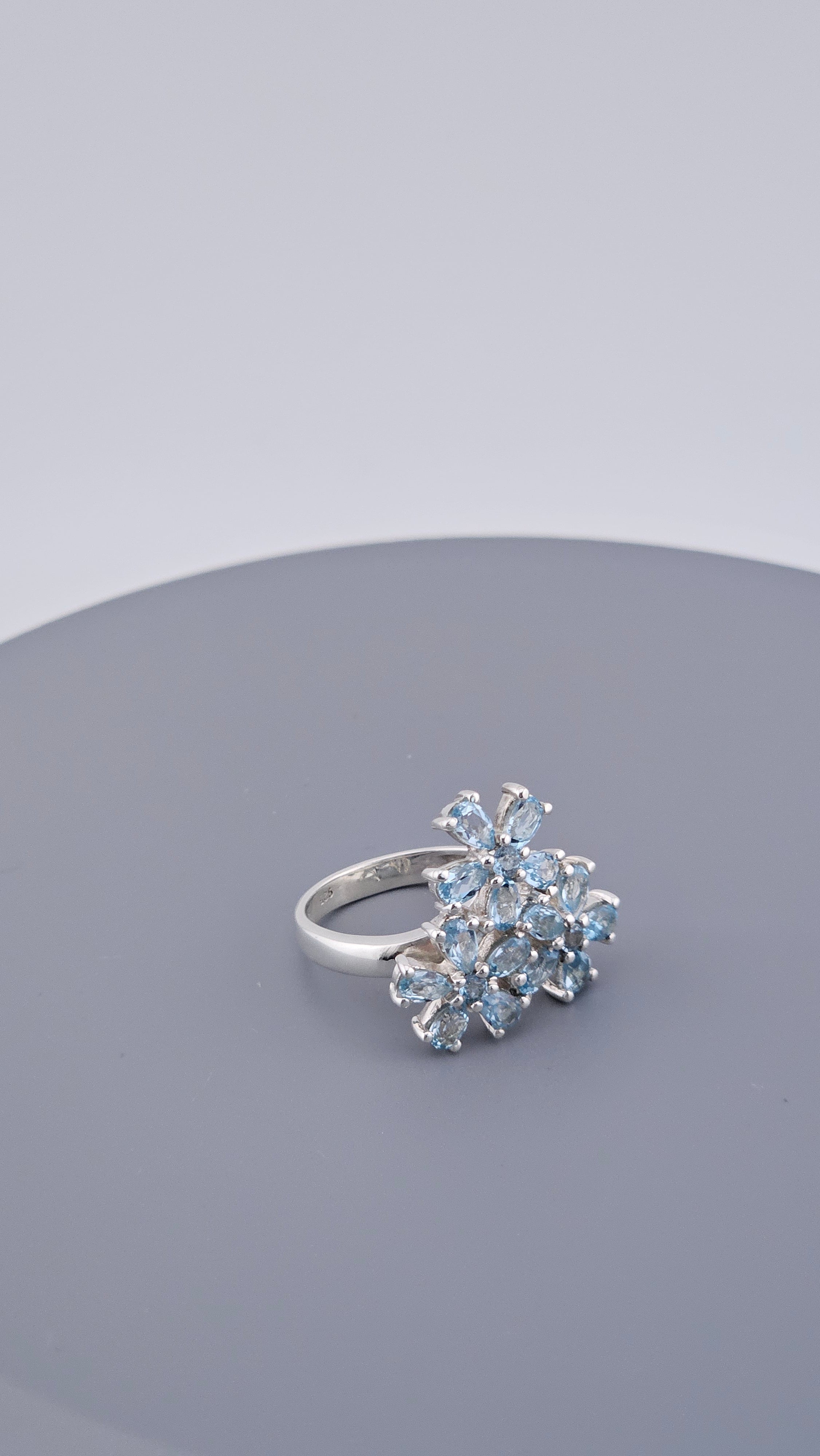 Pre-Loved 925 Sterling Silver Blue Topaz Floral Cluster Ring - Size UK P ½ / US 8 (6.78g)