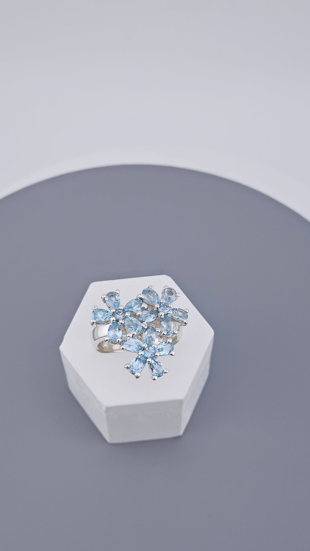Pre-Loved 925 Sterling Silver Blue Topaz Floral Cluster Ring - Size UK P ½ / US 8 (6.78g)