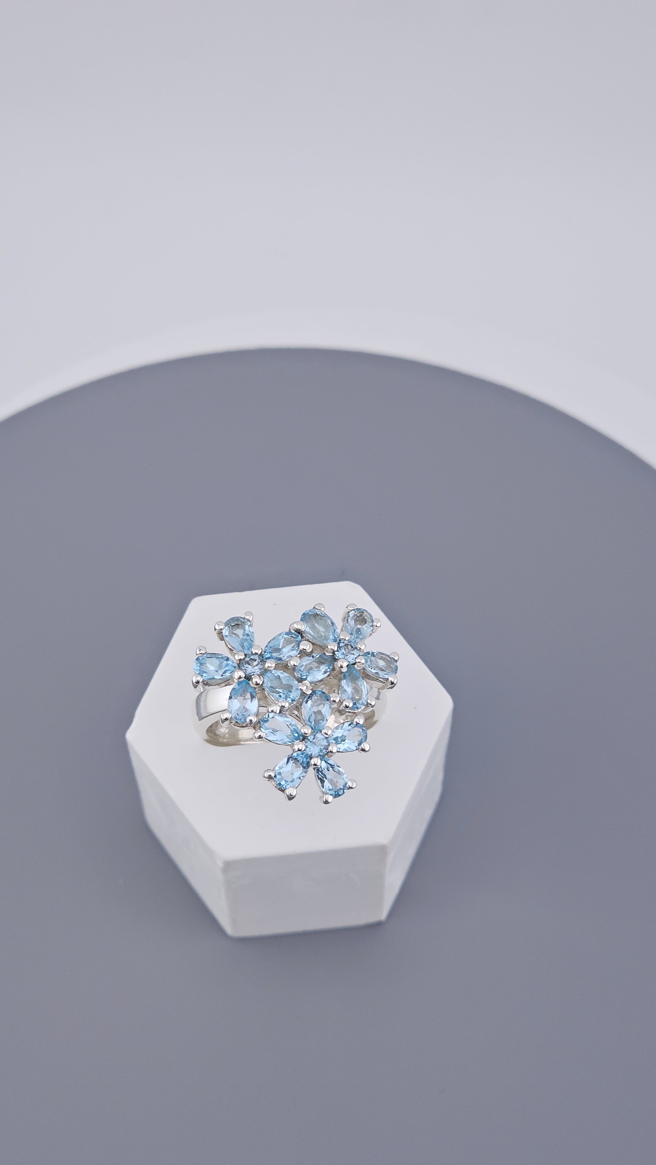 Pre-Loved 925 Sterling Silver Blue Topaz Floral Cluster Ring - Size UK P ½ / US 8 (6.78g)