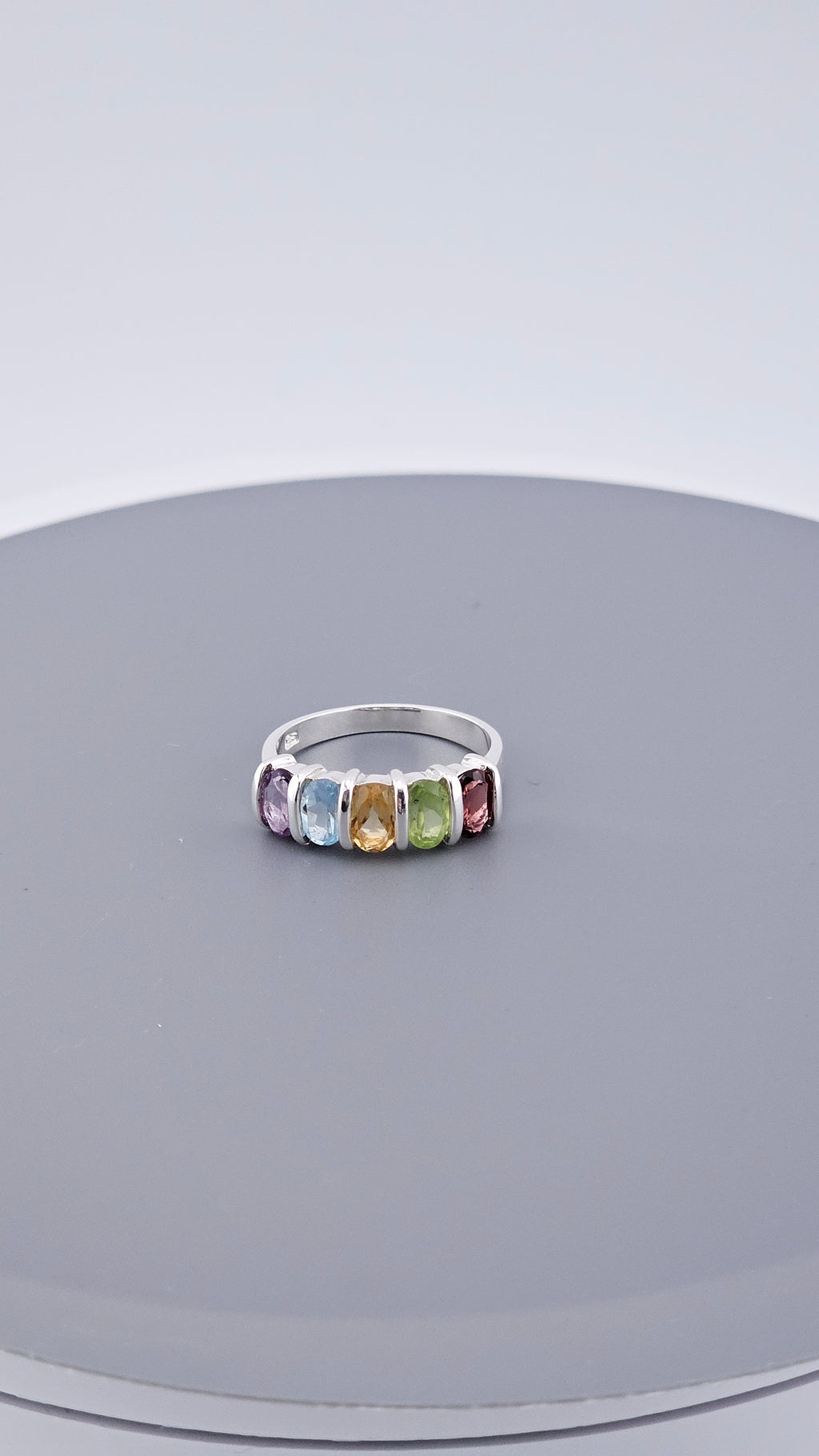 925 Sterling Silver Multi-Gemstone Rainbow Band Ring – Size P (US 7.5), 3.7g