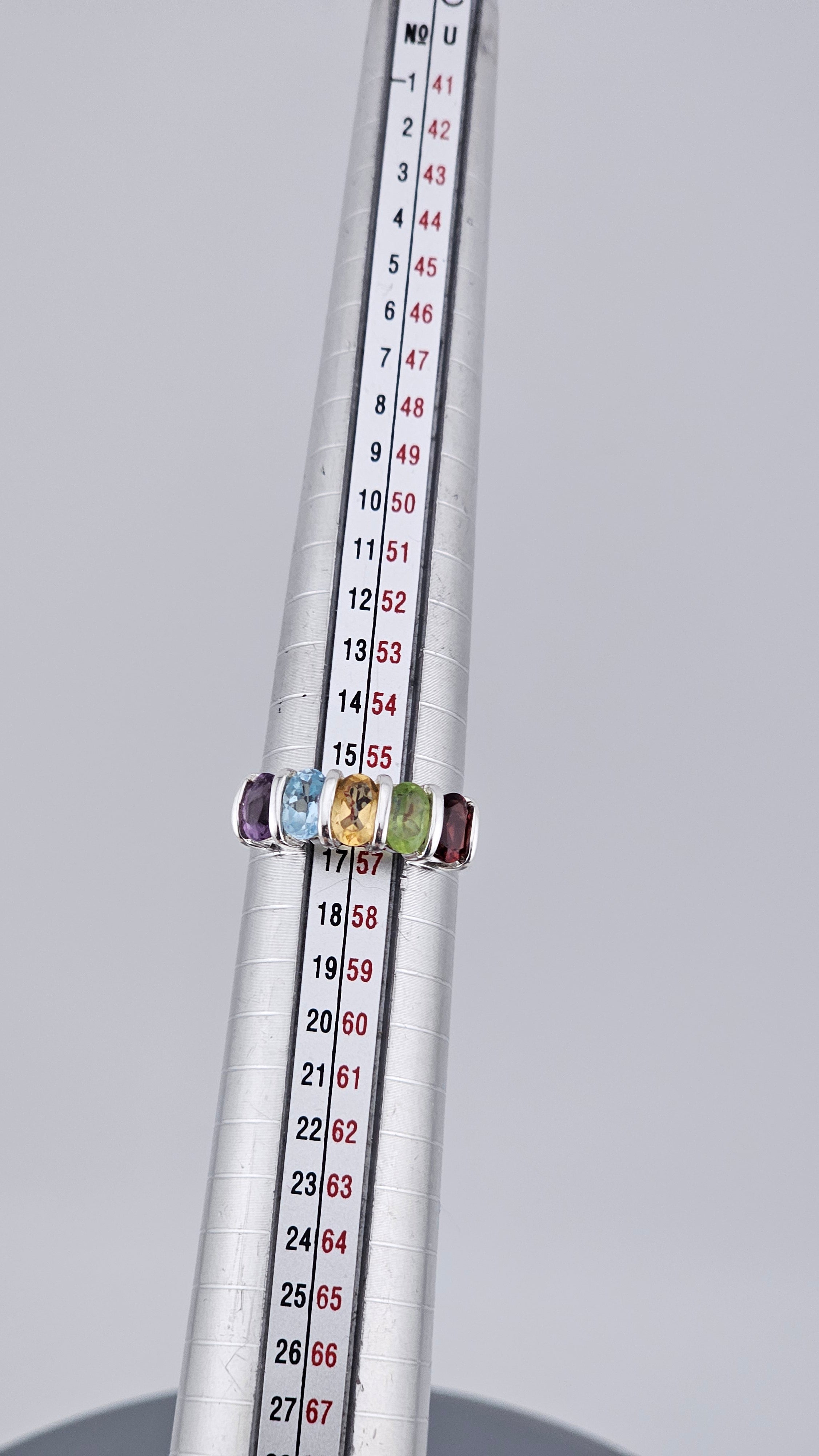 925 Sterling Silver Multi-Gemstone Rainbow Band Ring – Size P (US 7.5), 3.7g