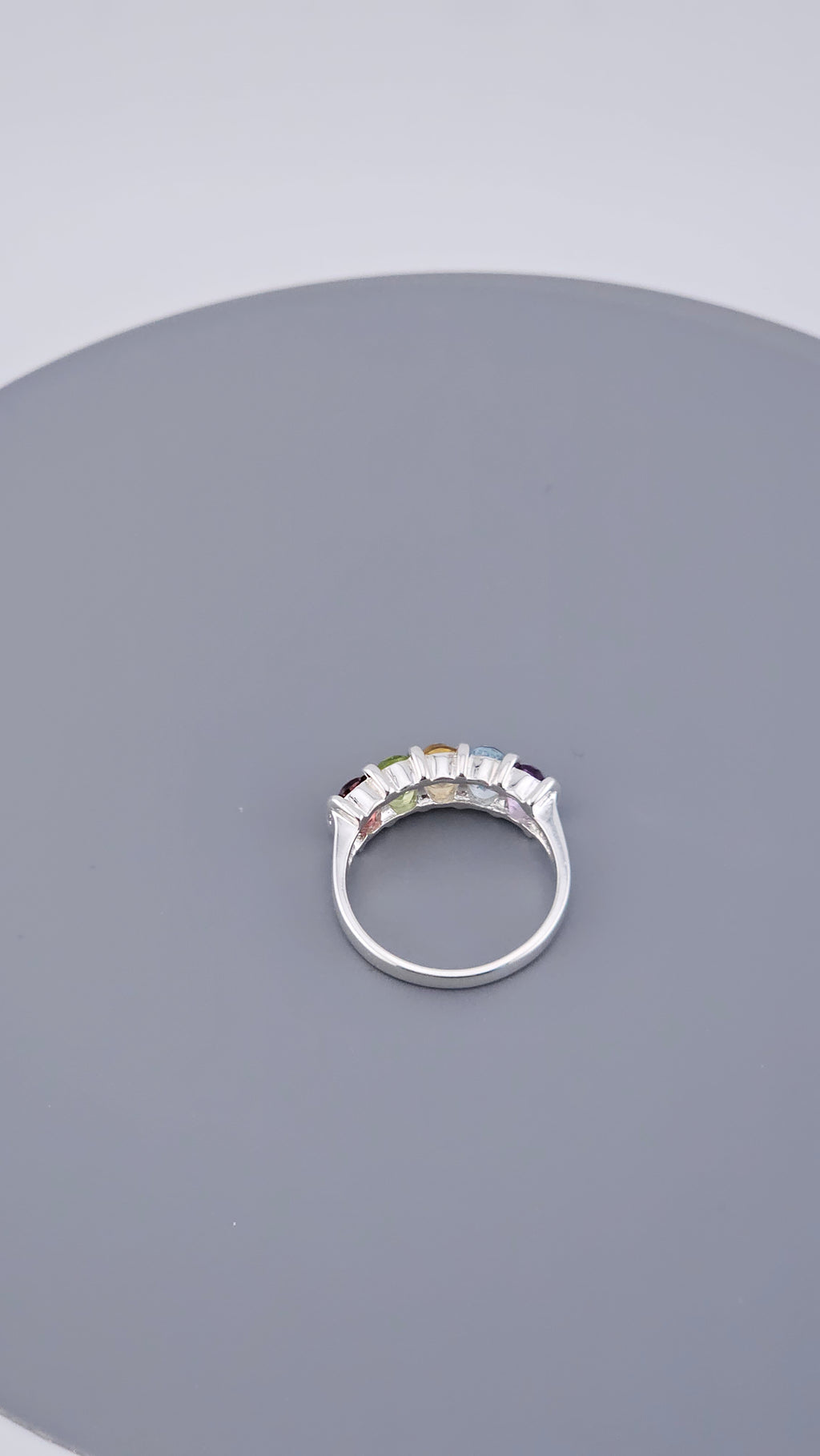 925 Sterling Silver Multi-Gemstone Rainbow Band Ring – Size P (US 7.5), 3.7g