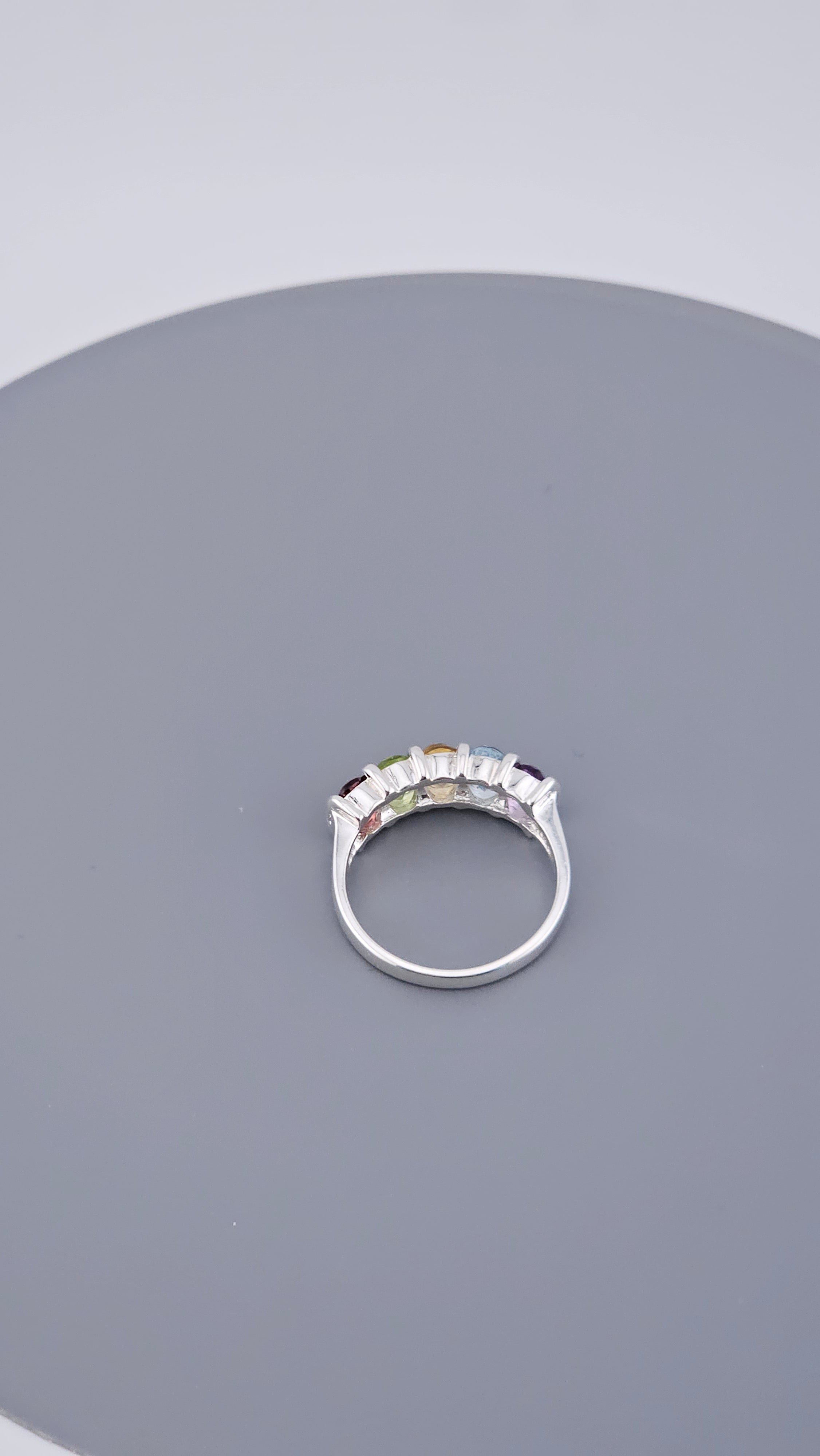 925 Sterling Silver Multi-Gemstone Rainbow Band Ring – Size P (US 7.5), 3.7g