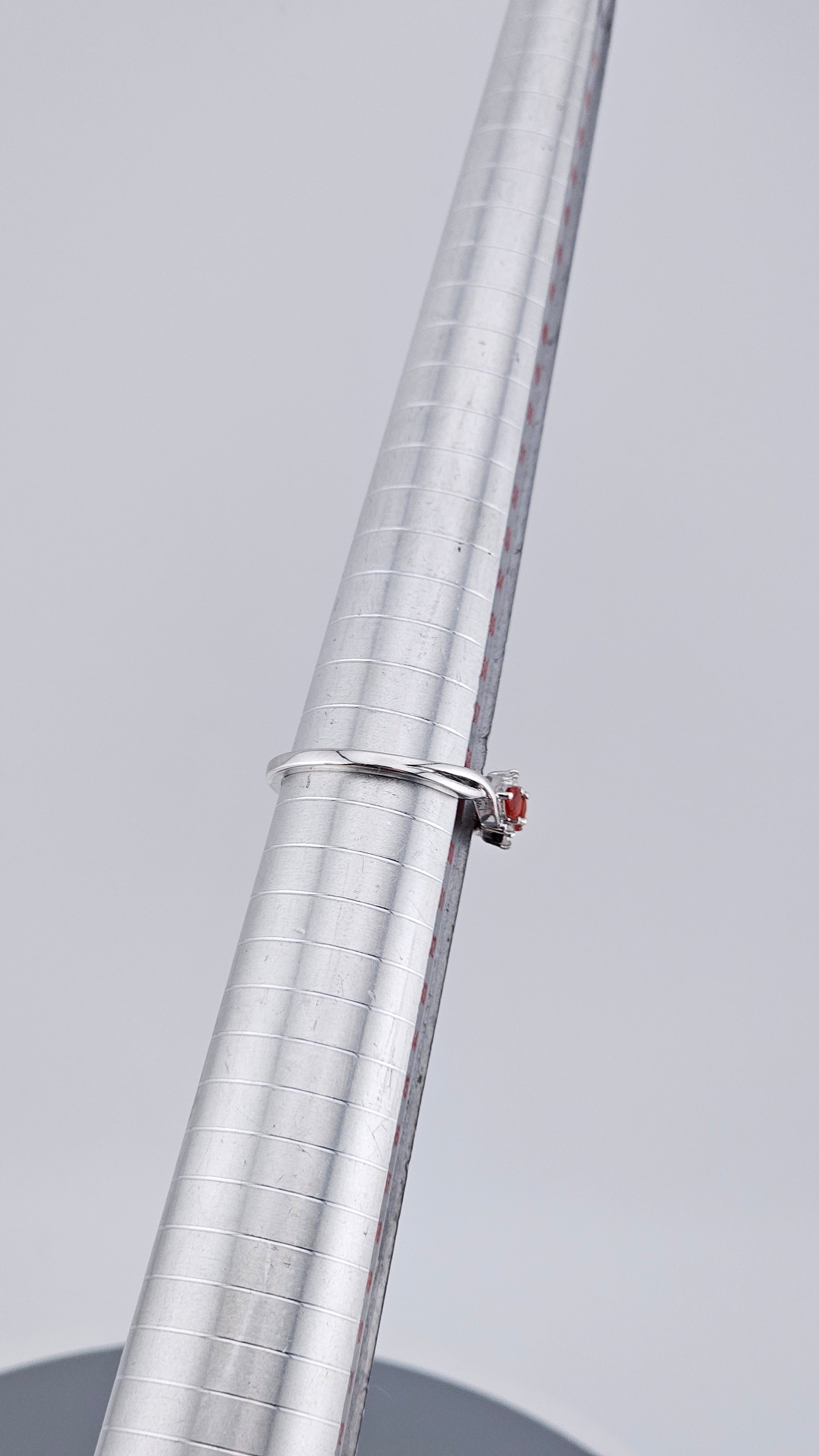 925 Sterling Silver Natural Crimson Fire Opal & White Zircon Trilogy Ring – Size R 1/2 (US 8.75)