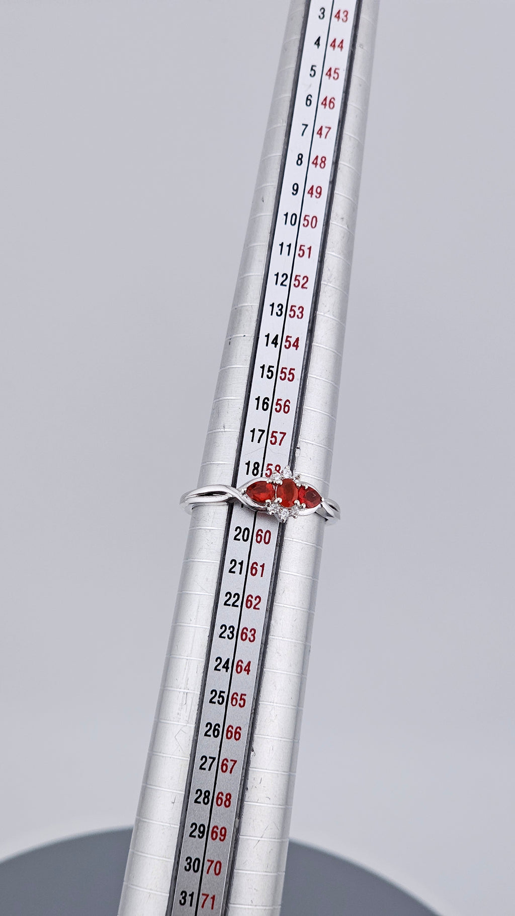 925 Sterling Silver Natural Crimson Fire Opal & White Zircon Trilogy Ring – Size R 1/2 (US 8.75)