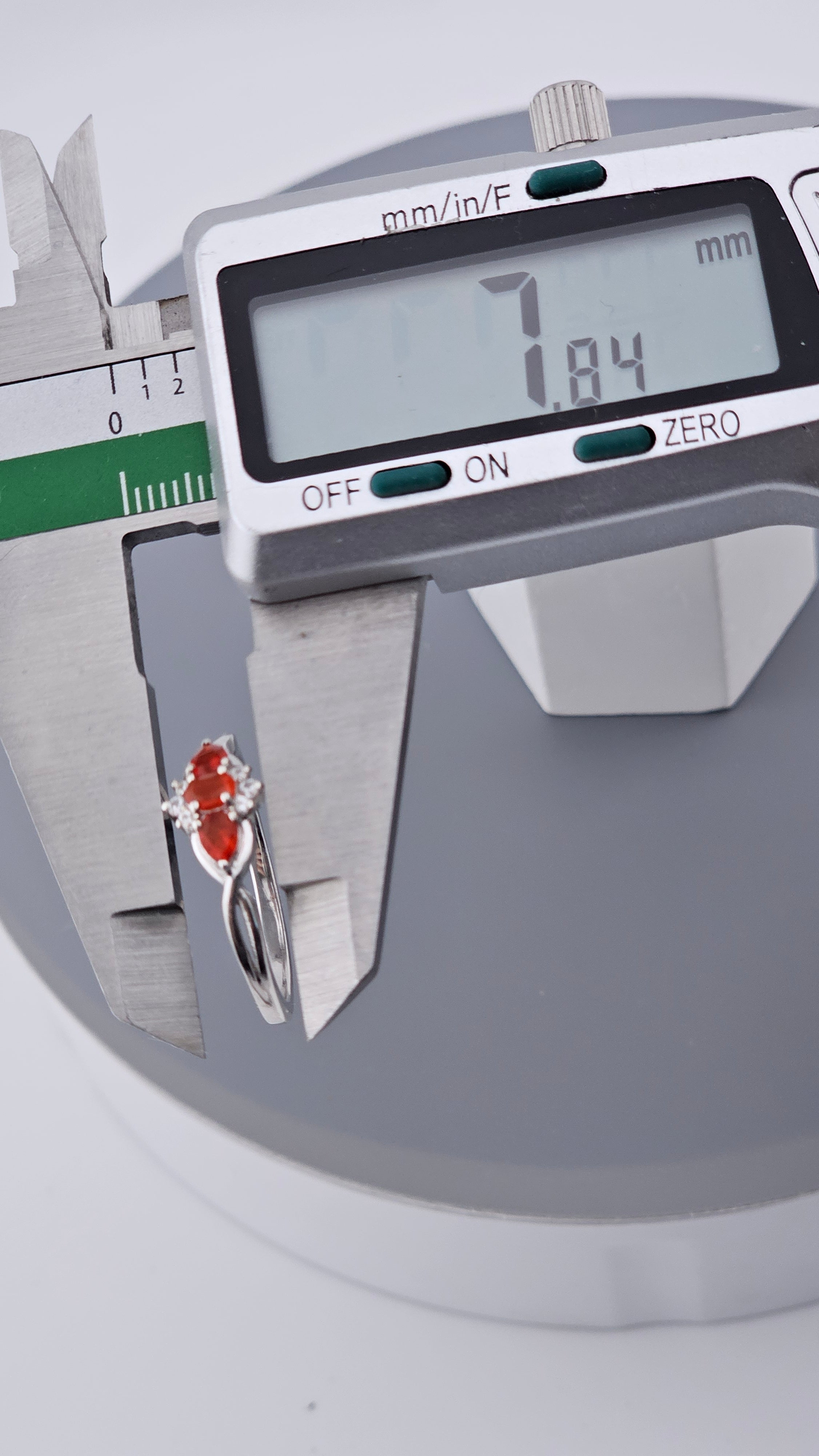 925 Sterling Silver Natural Crimson Fire Opal & White Zircon Trilogy Ring – Size R 1/2 (US 8.75)