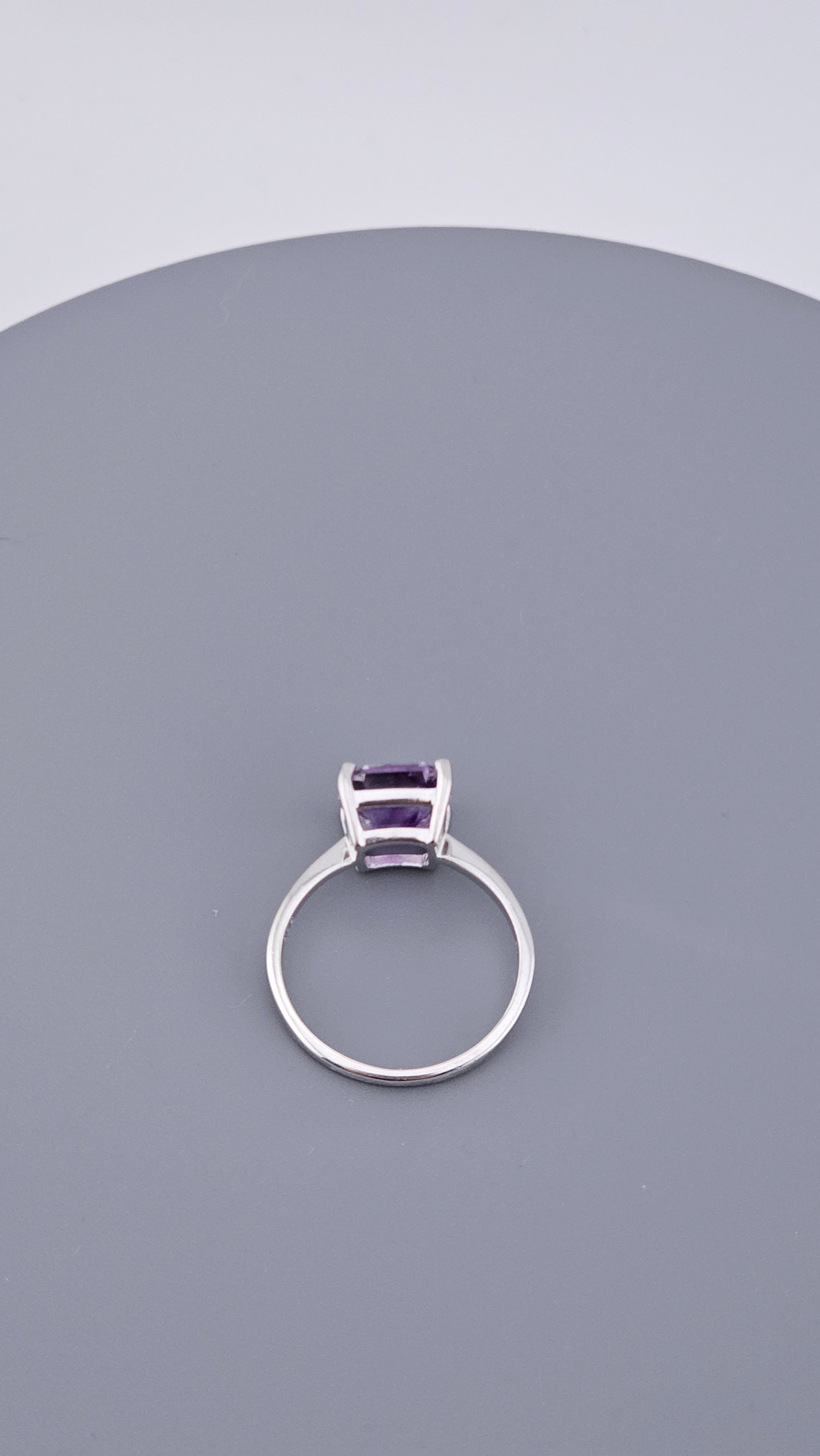 925 Sterling Silver & Square Cut Amethyst Solitaire Ring – Size P 1/2 (US 7.75)