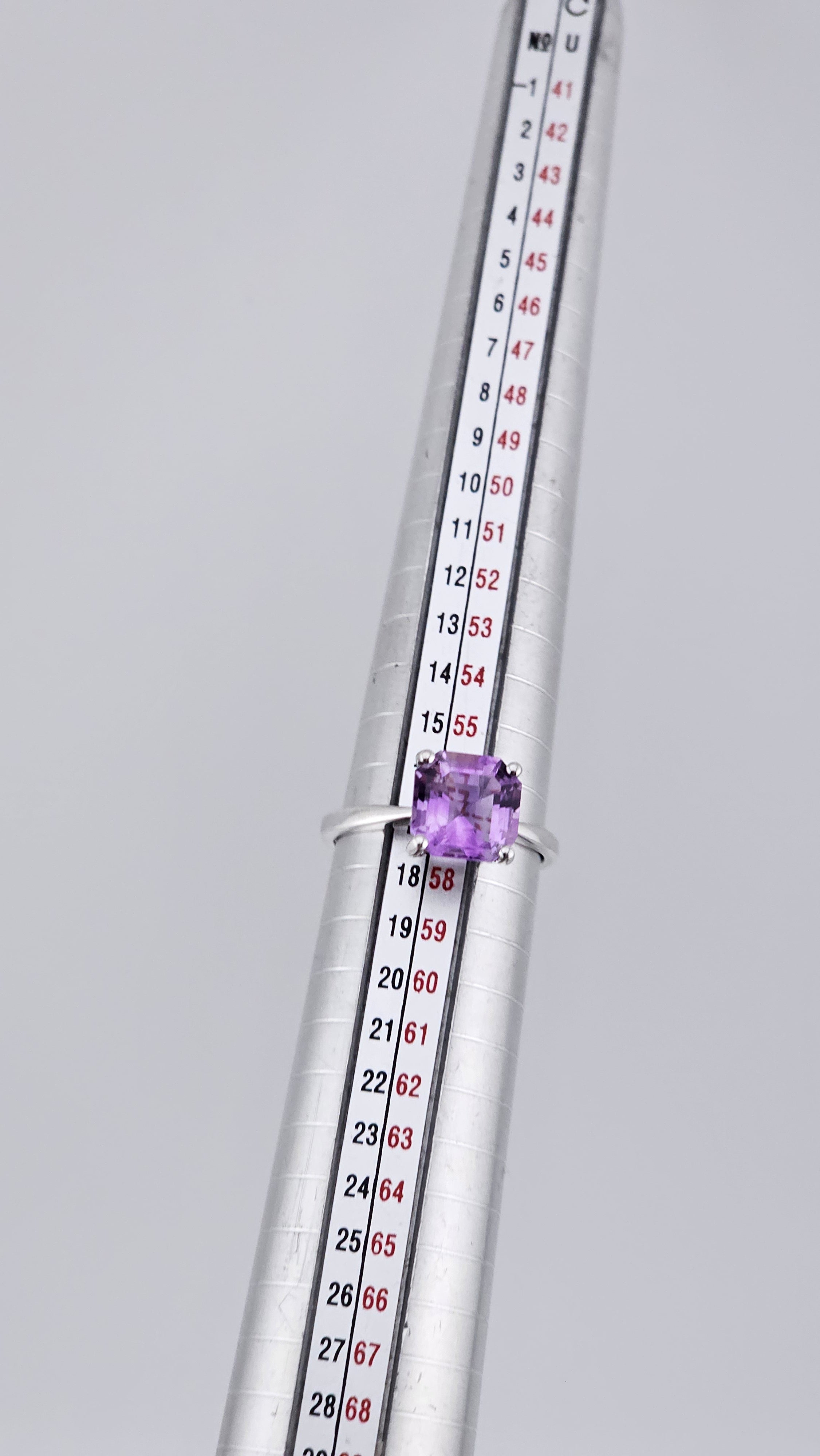 925 Sterling Silver & Square Cut Amethyst Solitaire Ring – Size P 1/2 (US 7.75)