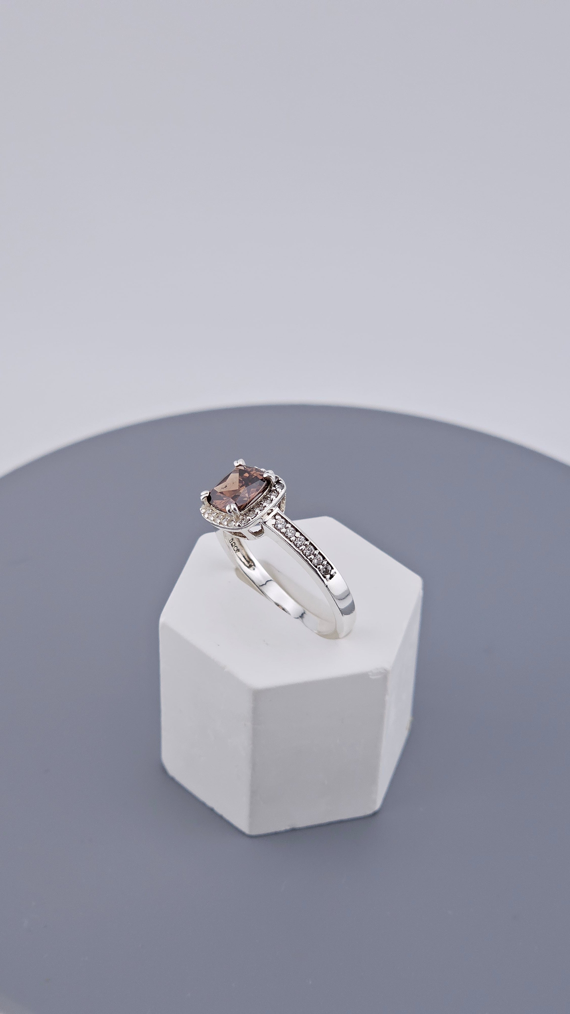 925 Sterling Silver Chocolate Brown DQCZ Halo Ring – Size U (US 10), 4.4g