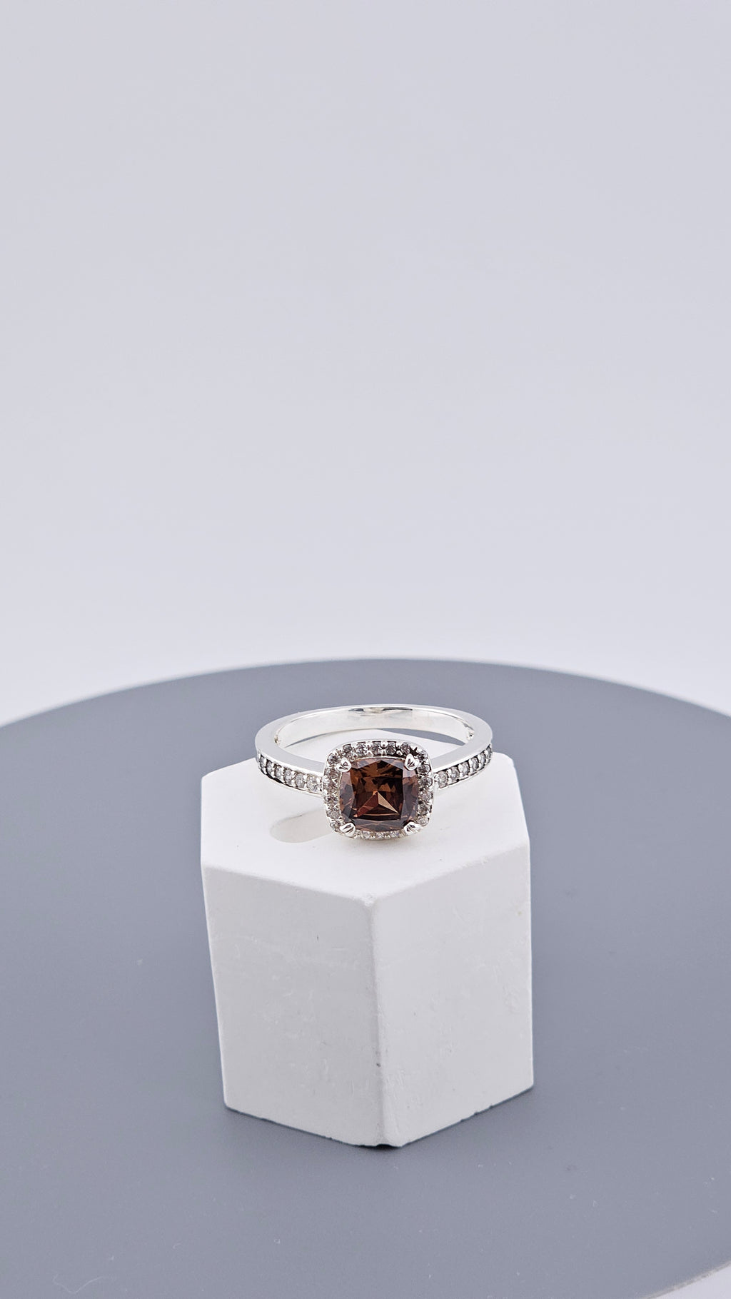 925 Sterling Silver Chocolate Brown DQCZ Halo Ring – Size U (US 10), 4.4g