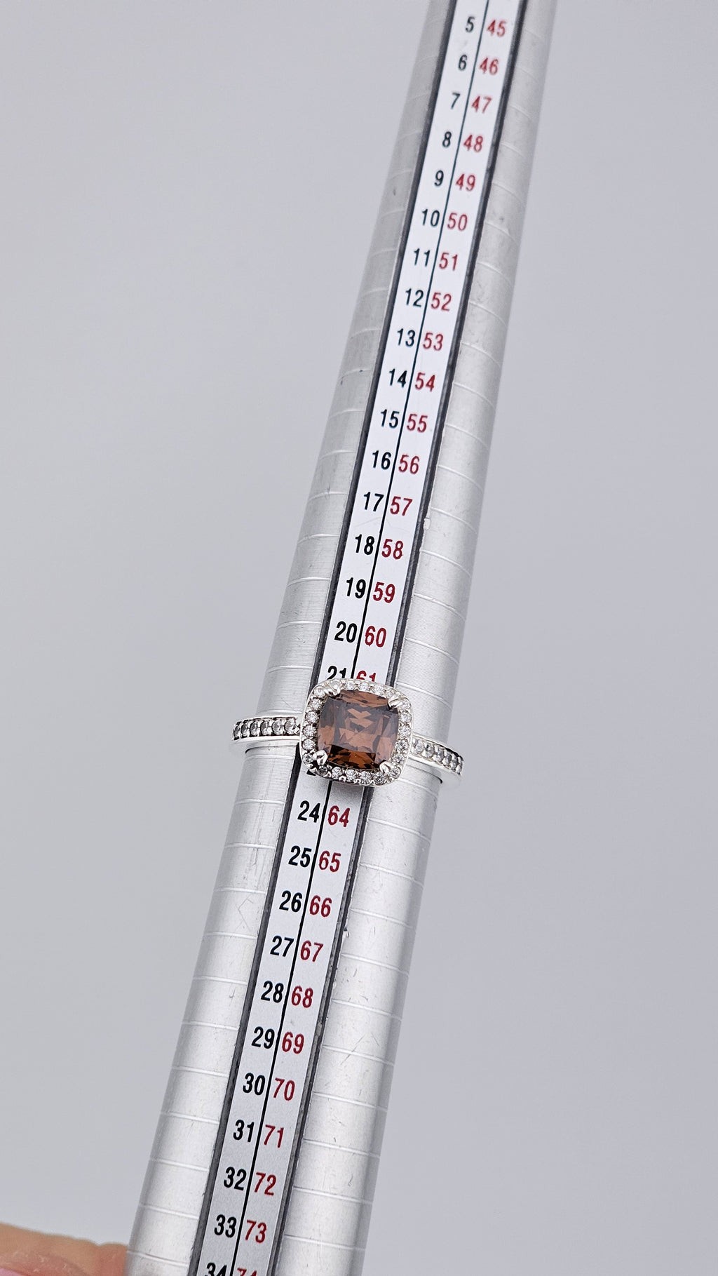 925 Sterling Silver Chocolate Brown DQCZ Halo Ring – Size U (US 10), 4.4g