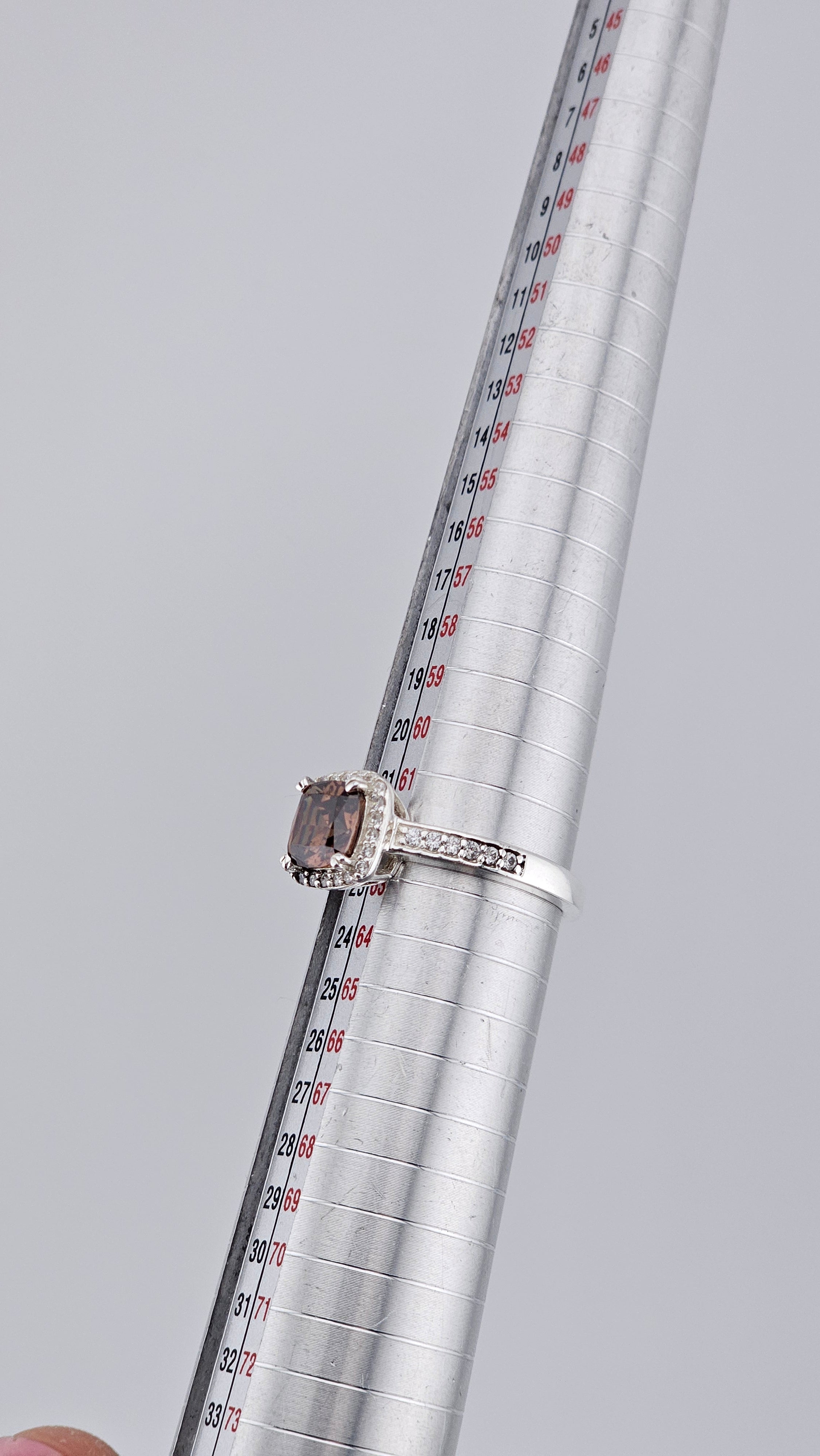 925 Sterling Silver Chocolate Brown DQCZ Halo Ring – Size U (US 10), 4.4g