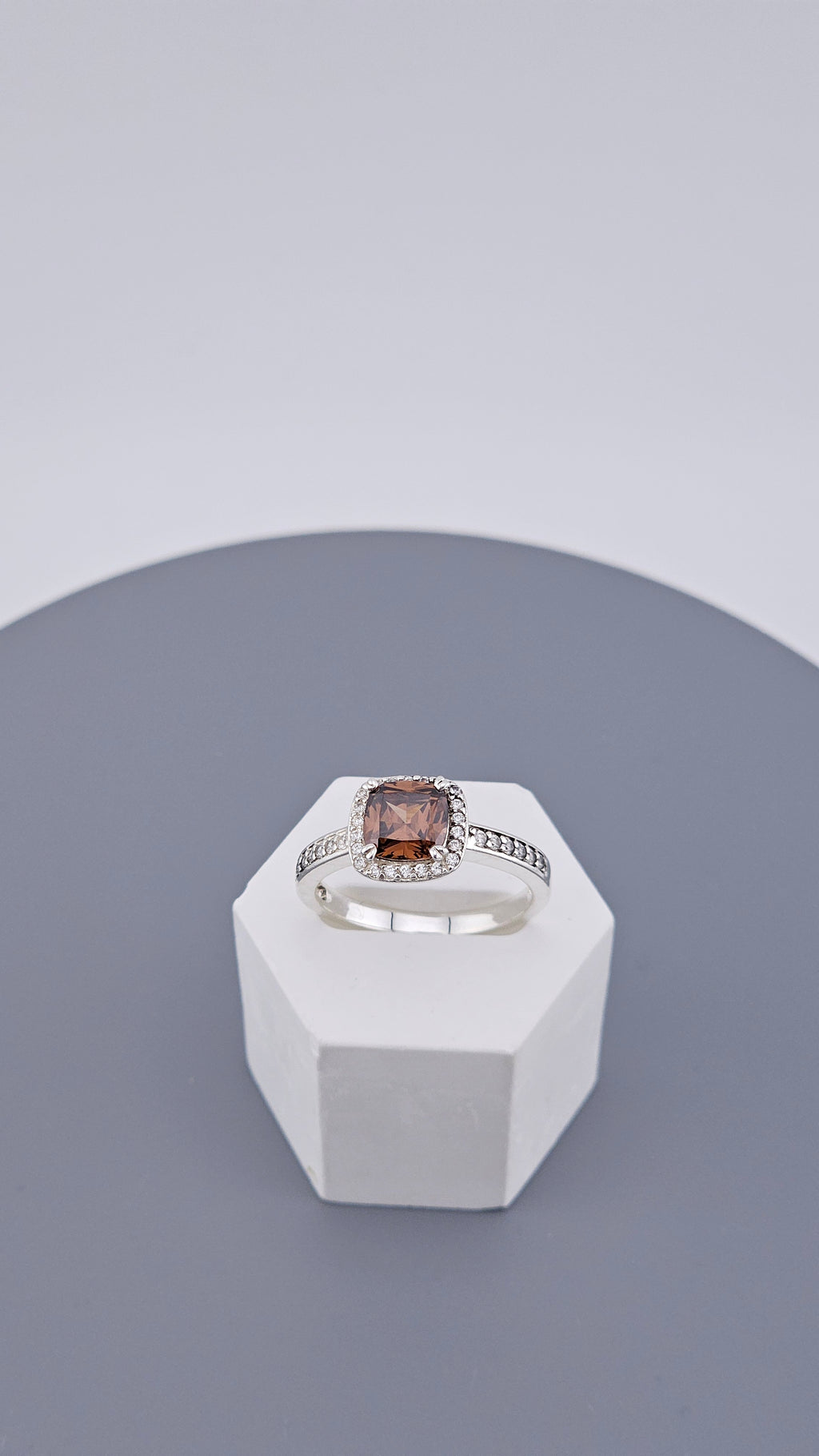 925 Sterling Silver Chocolate Brown DQCZ Halo Ring – Size U (US 10), 4.4g