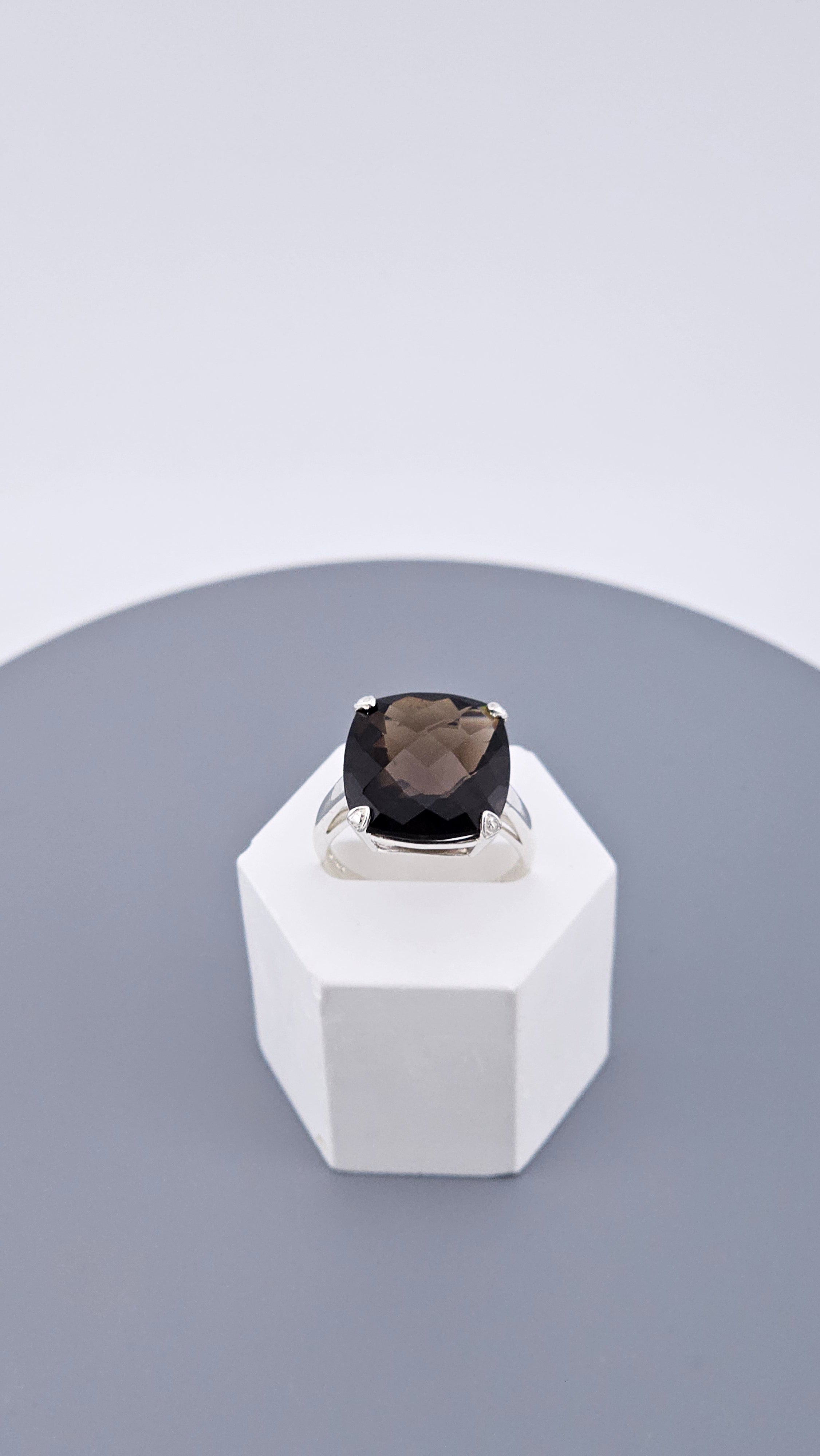 Pre-Loved 925 Sterling Silver Square Cushion Cut Smokey Quartz Ring - Size UK P ½ / US 8 (4.62g)