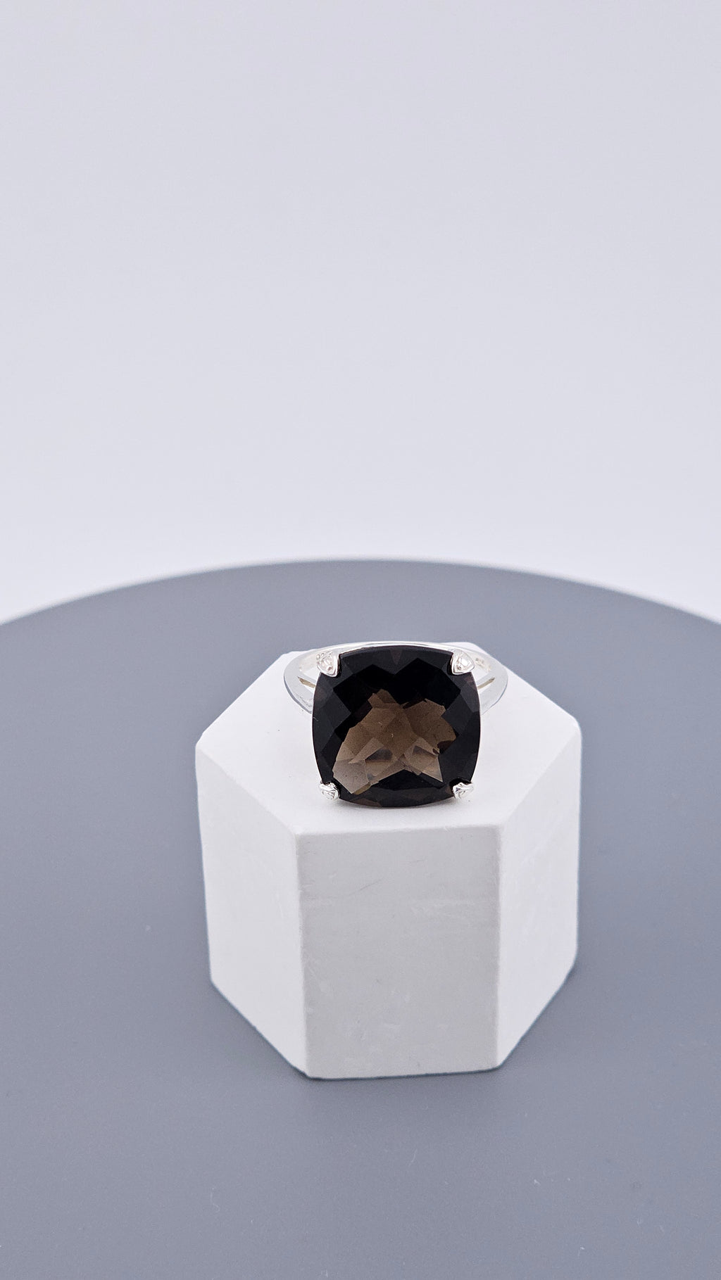 Pre-Loved 925 Sterling Silver Square Cushion Cut Smokey Quartz Ring - Size UK P ½ / US 8 (4.62g)