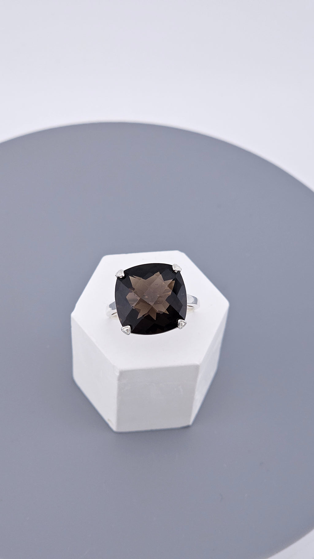 Pre-Loved 925 Sterling Silver Square Cushion Cut Smokey Quartz Ring - Size UK P ½ / US 8 (4.62g)