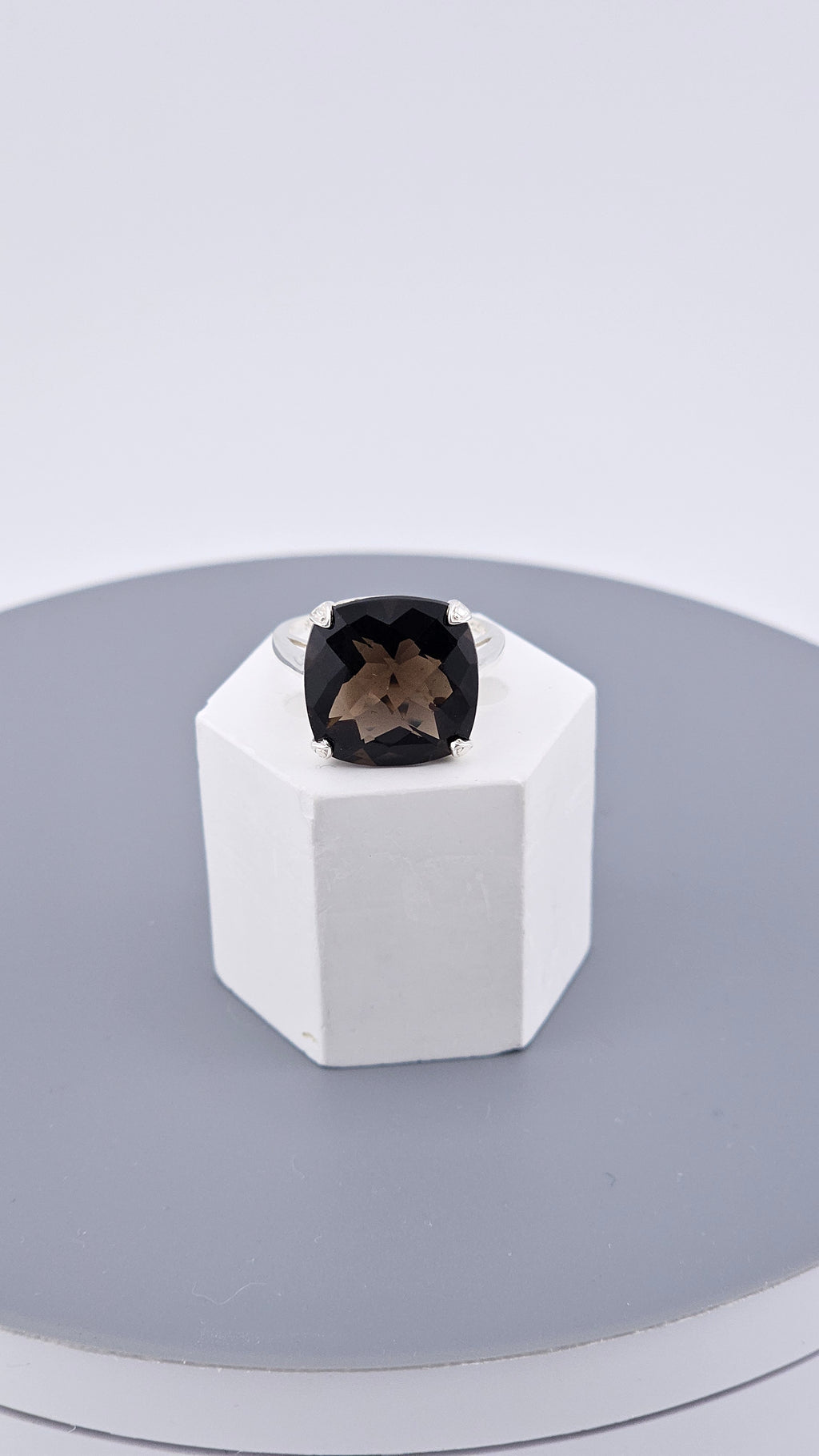 Pre-Loved 925 Sterling Silver Square Cushion Cut Smokey Quartz Ring - Size UK P ½ / US 8 (4.62g)