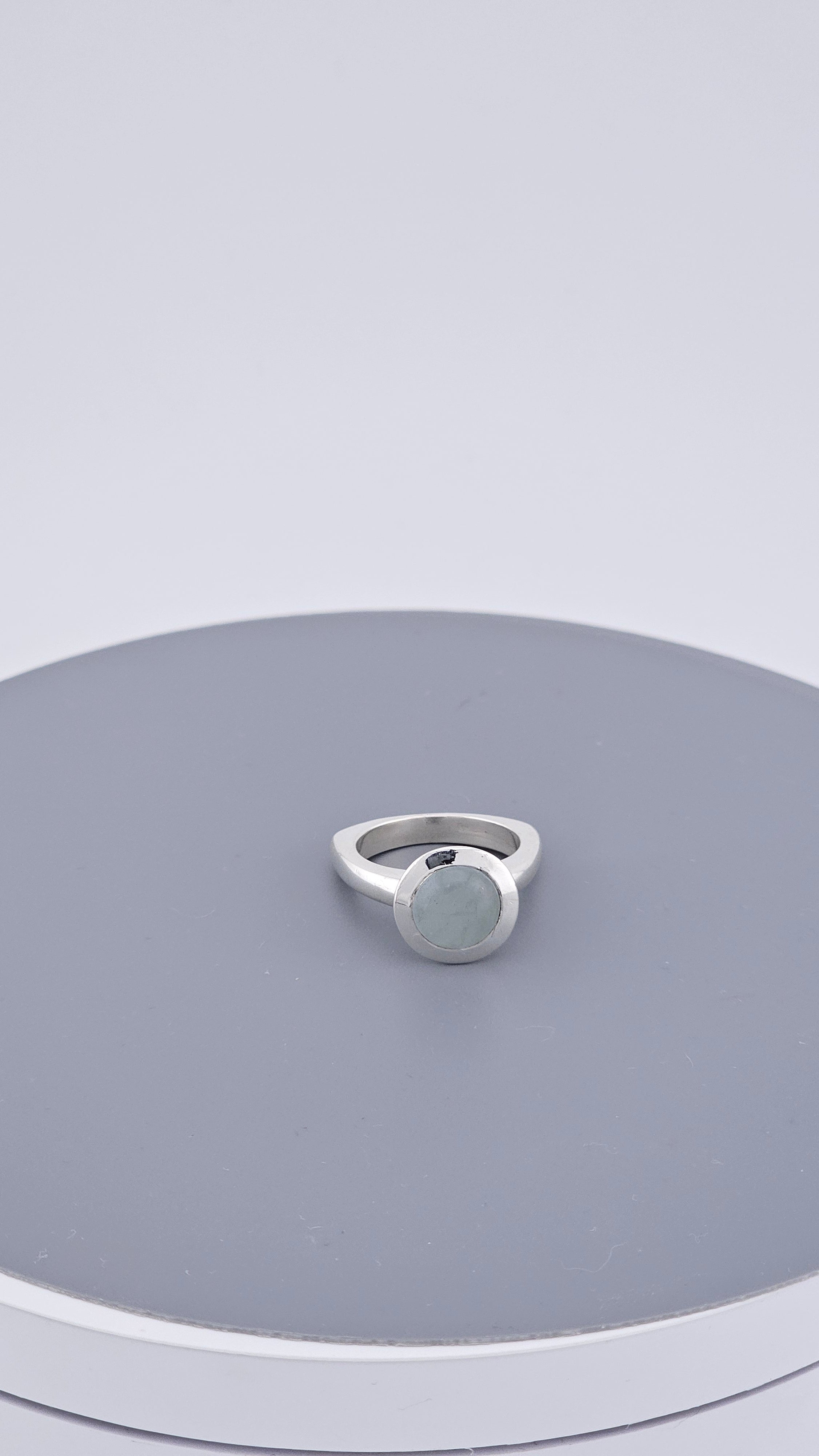 Pre-Loved Modern 925 Sterling Silver Aquamarine Cabochon Ring - Size UK M ½ / US 6.5 (7.33g)