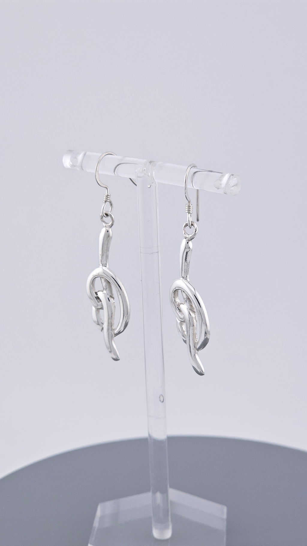 Vintage 925 Sterling Silver Abstract Twist Knot Long Drop Earrings – 54mm, 7g