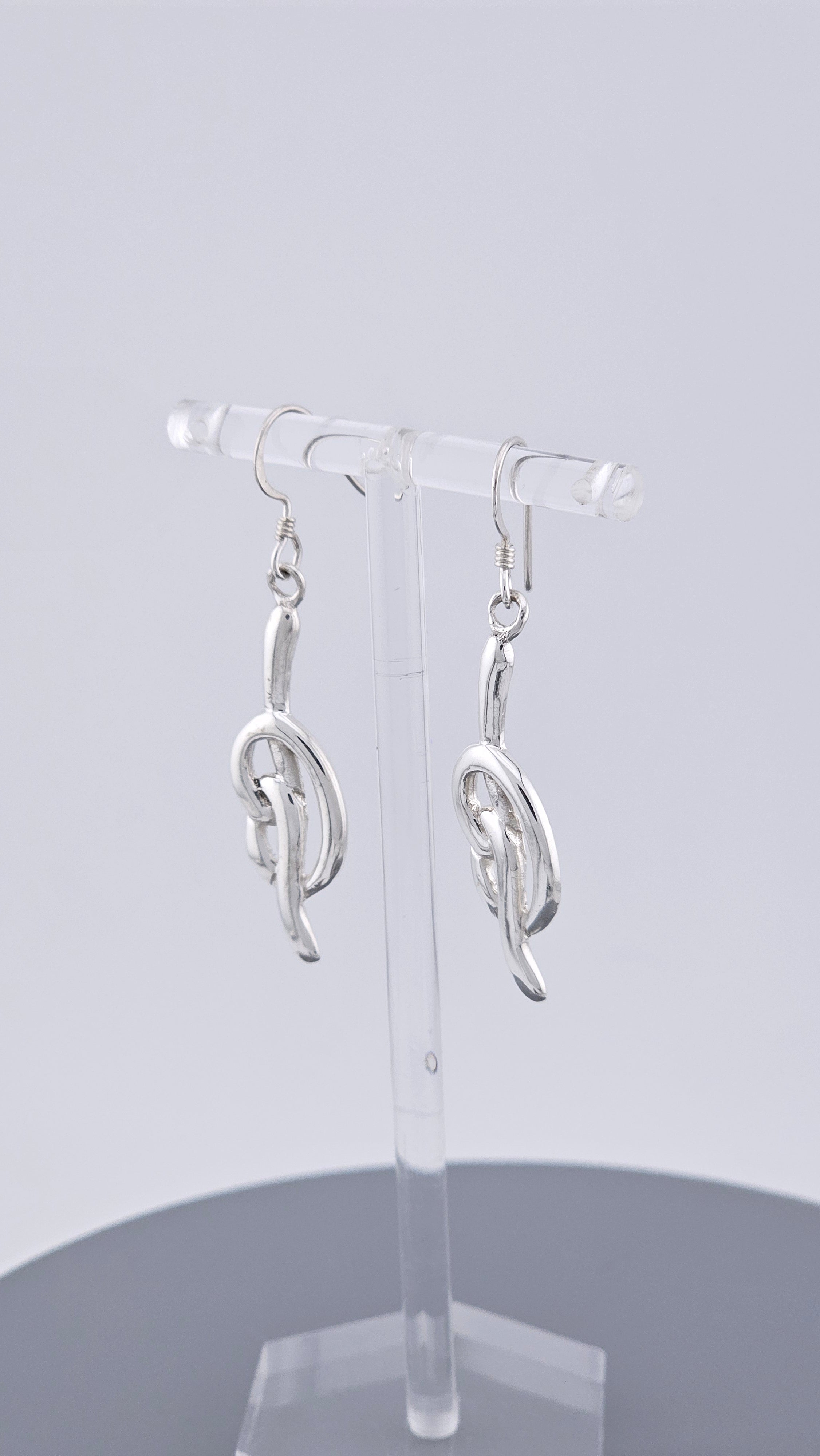 Vintage 925 Sterling Silver Abstract Twist Knot Long Drop Earrings – 54mm, 7g