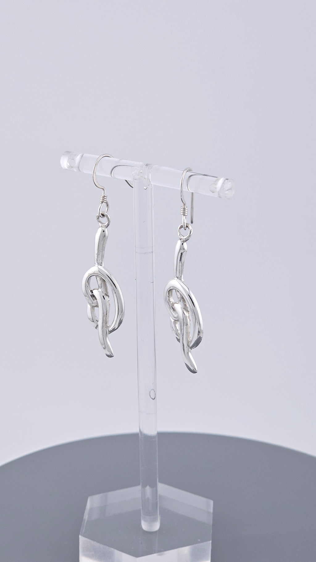 Vintage 925 Sterling Silver Abstract Twist Knot Long Drop Earrings – 54mm, 7g