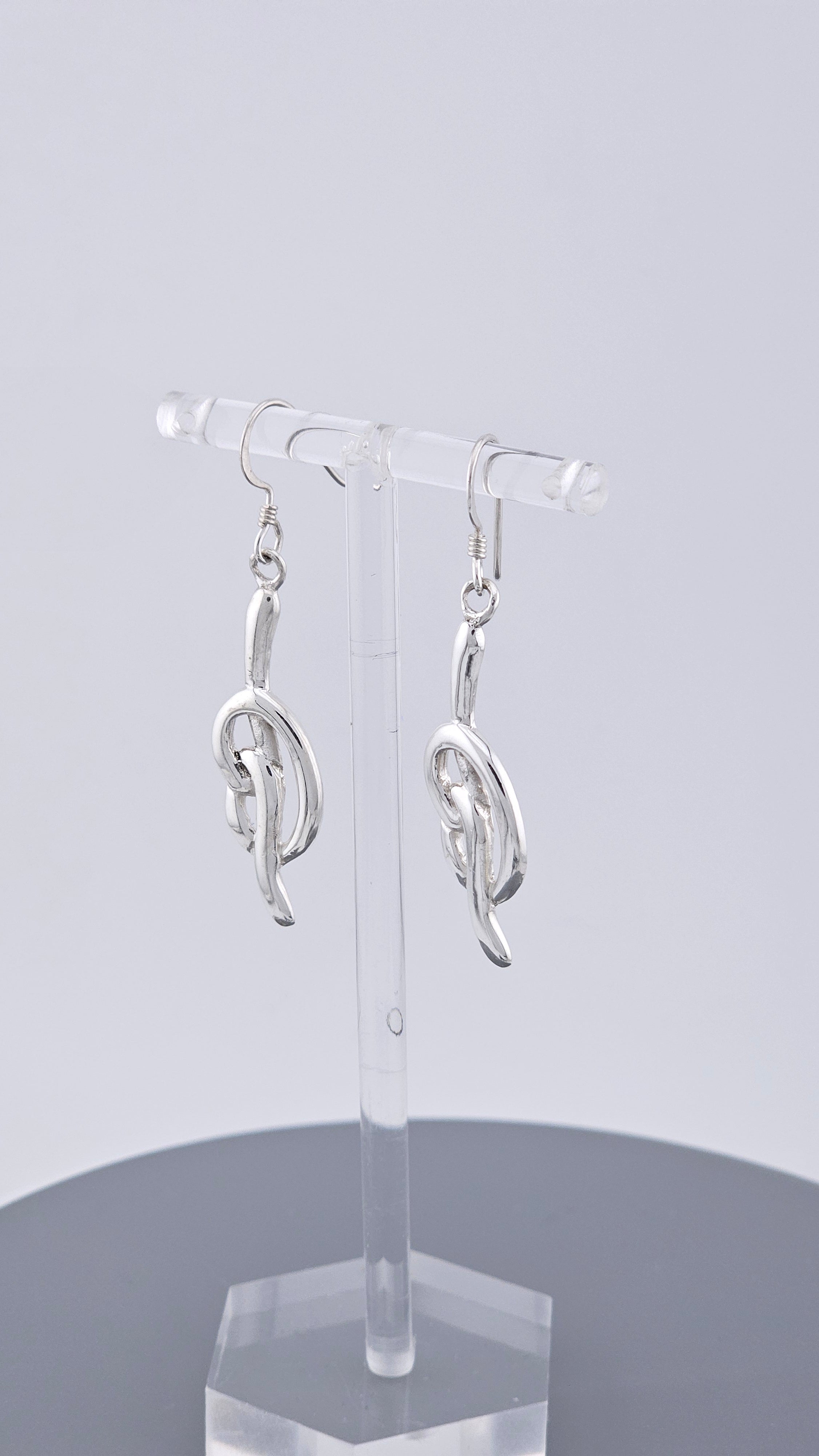 Vintage 925 Sterling Silver Abstract Twist Knot Long Drop Earrings – 54mm, 7g