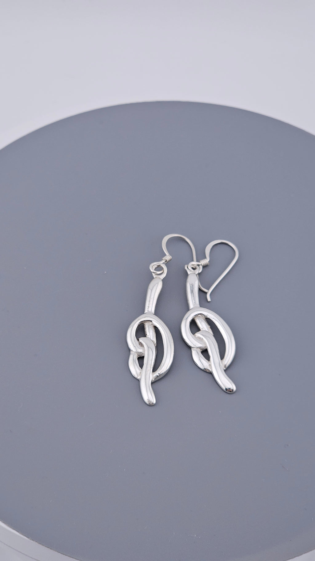 Vintage 925 Sterling Silver Abstract Twist Knot Long Drop Earrings – 54mm, 7g