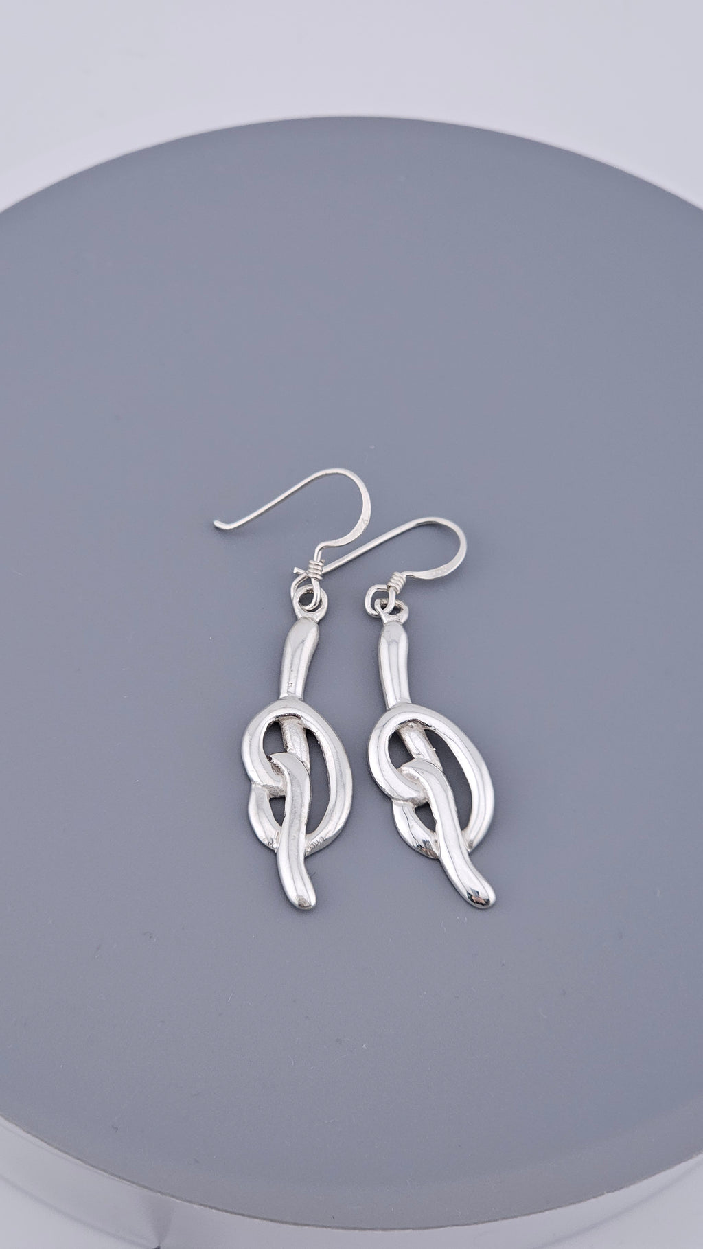 Vintage 925 Sterling Silver Abstract Twist Knot Long Drop Earrings – 54mm, 7g
