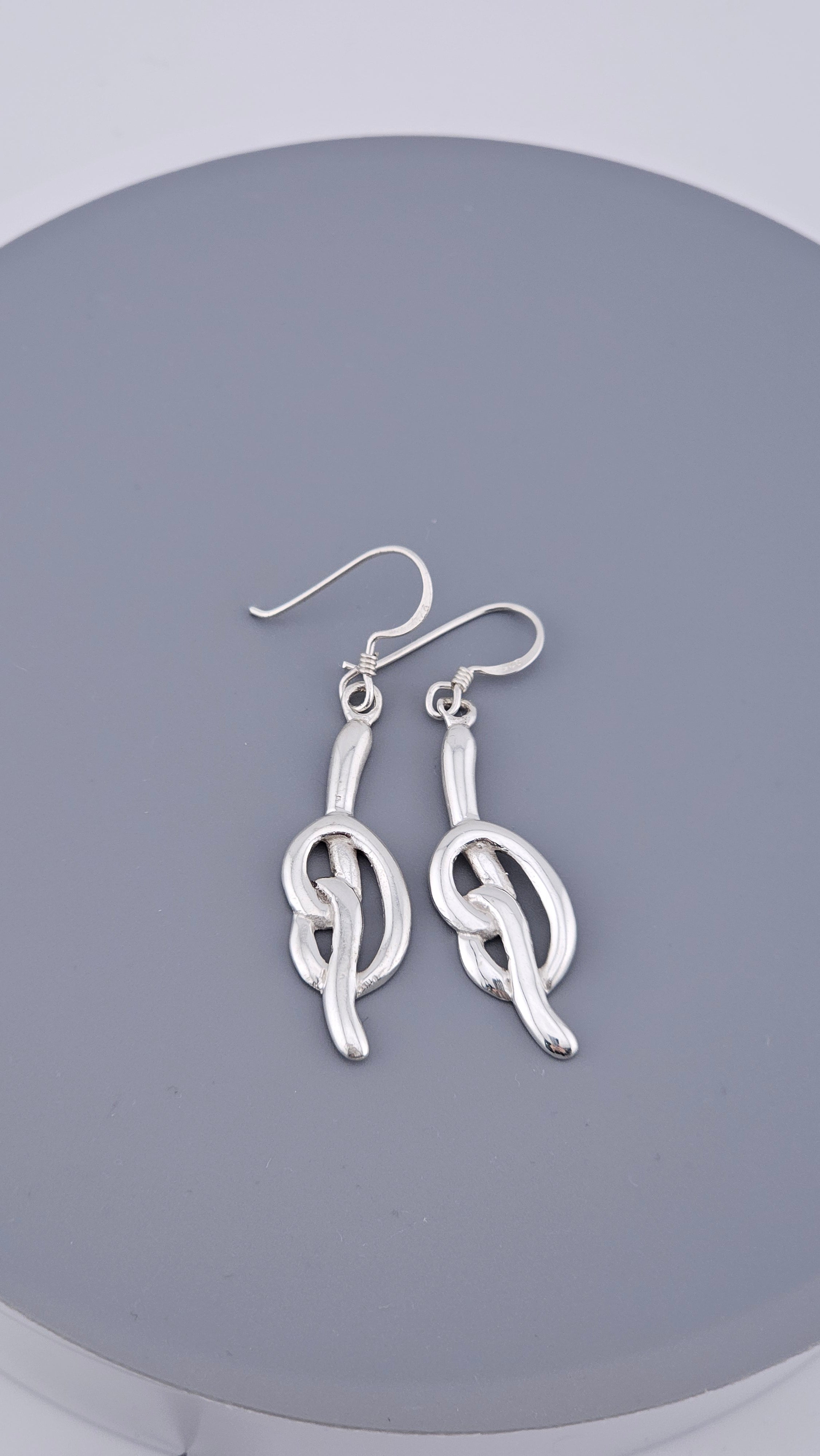 Vintage 925 Sterling Silver Abstract Twist Knot Long Drop Earrings – 54mm, 7g