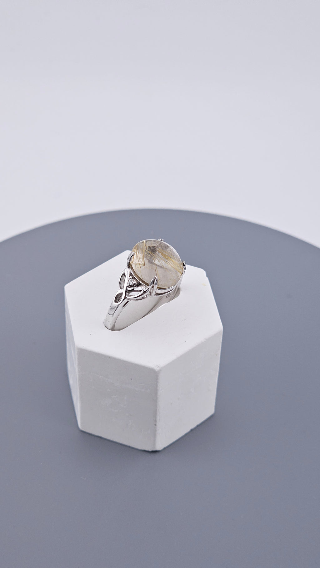Vintage 925 Sterling Silver Golden Rutilated Quartz Ring