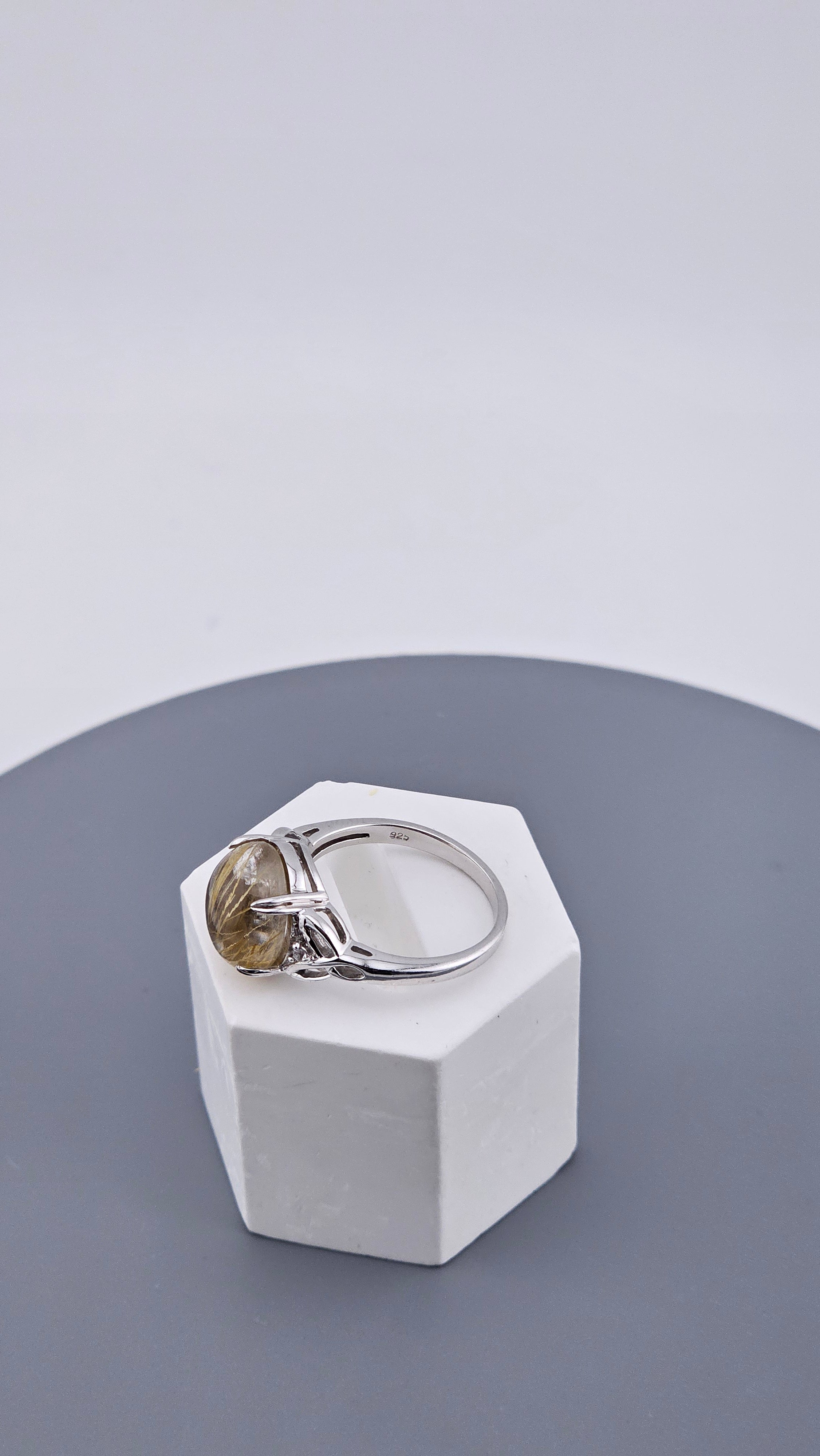 Vintage 925 Sterling Silver Golden Rutilated Quartz Ring