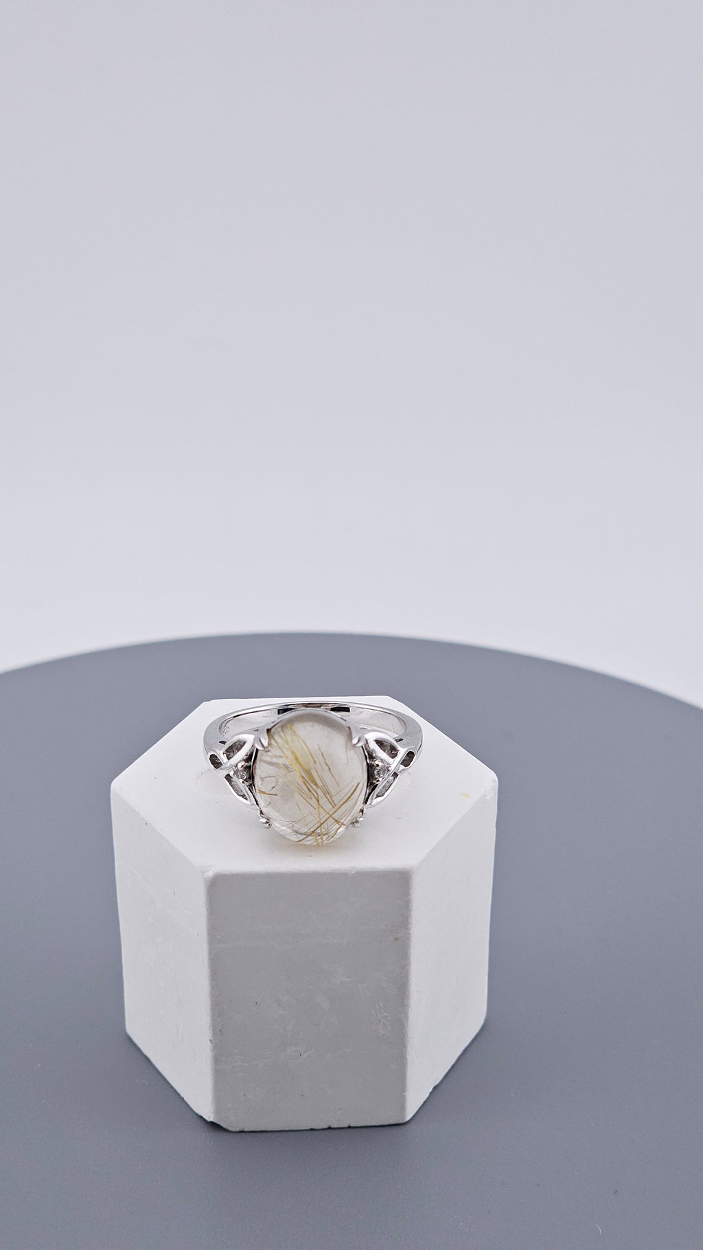 Vintage 925 Sterling Silver Golden Rutilated Quartz Ring