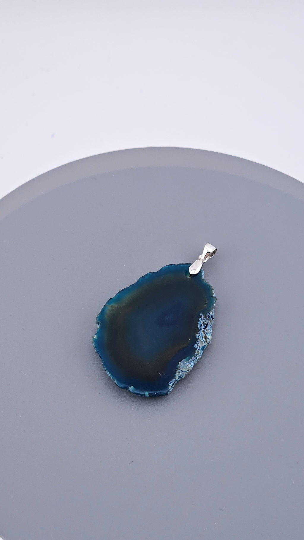 925 Sterling Silver Blue Agate Slice Statement Pendant