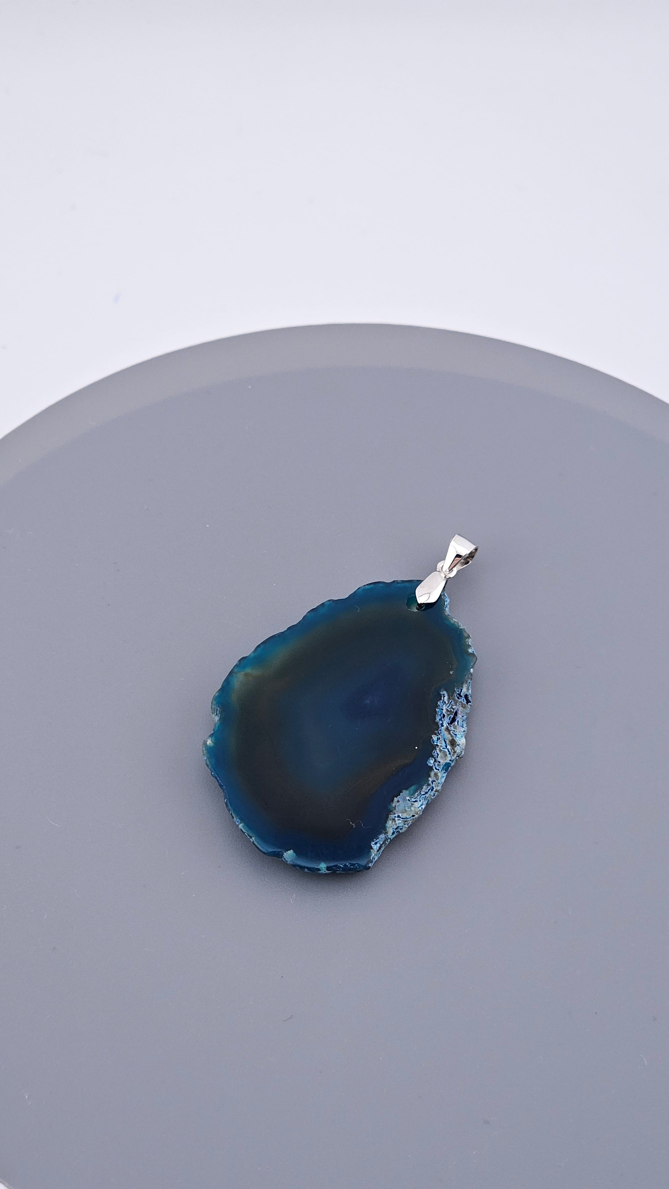 925 Sterling Silver Blue Agate Slice Statement Pendant