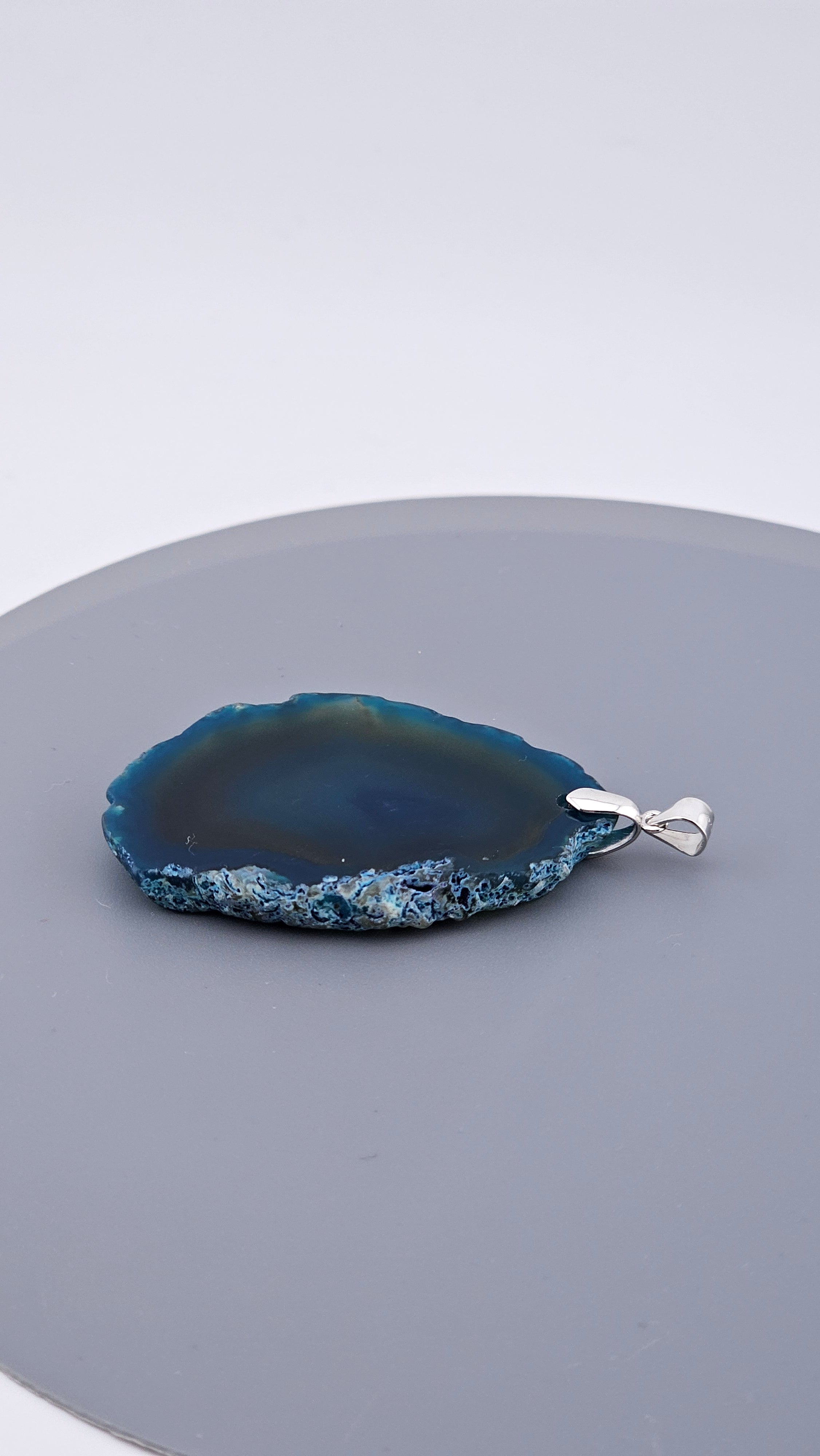 925 Sterling Silver Blue Agate Slice Statement Pendant
