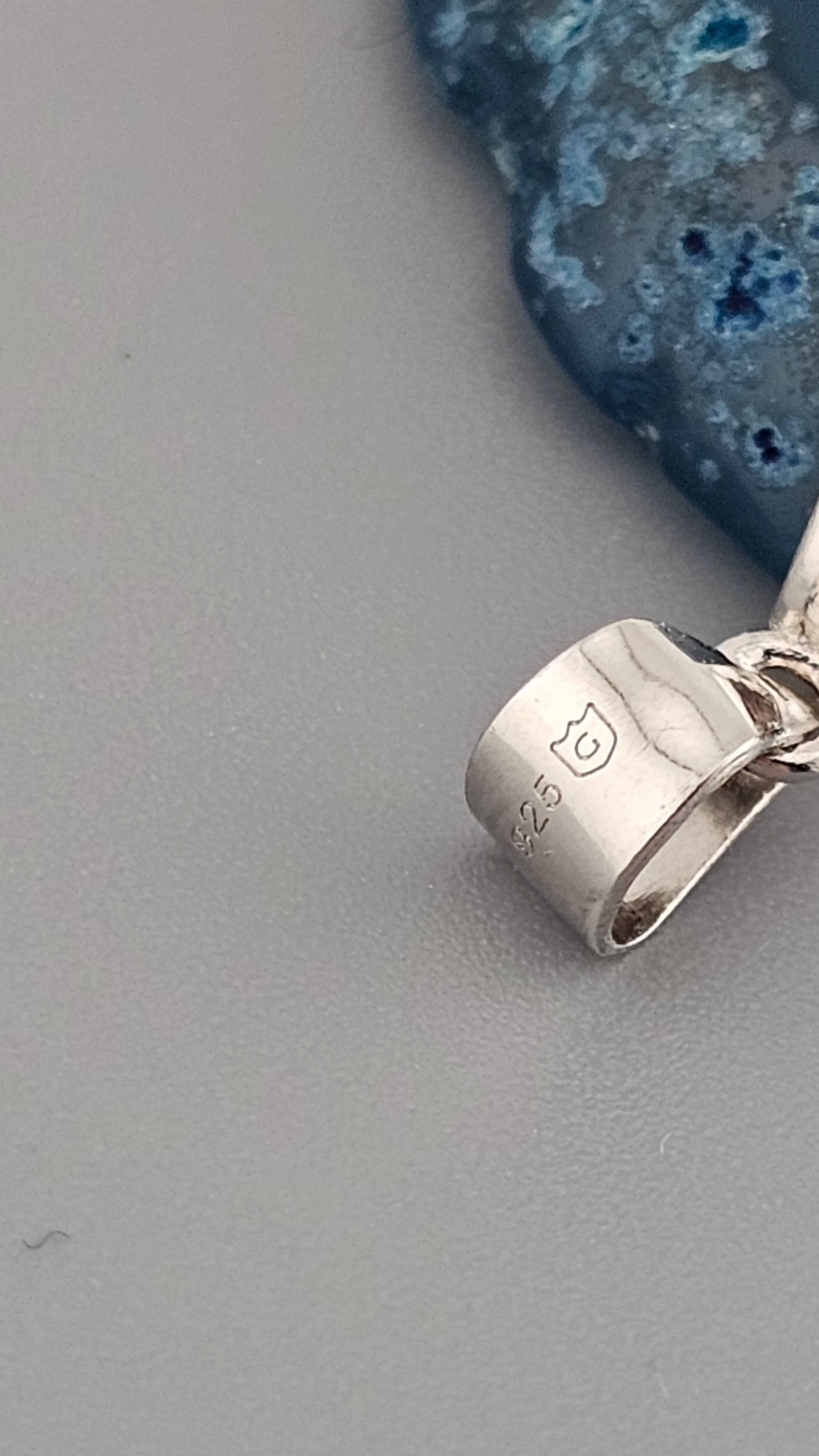 925 Sterling Silver Blue Agate Slice Statement Pendant